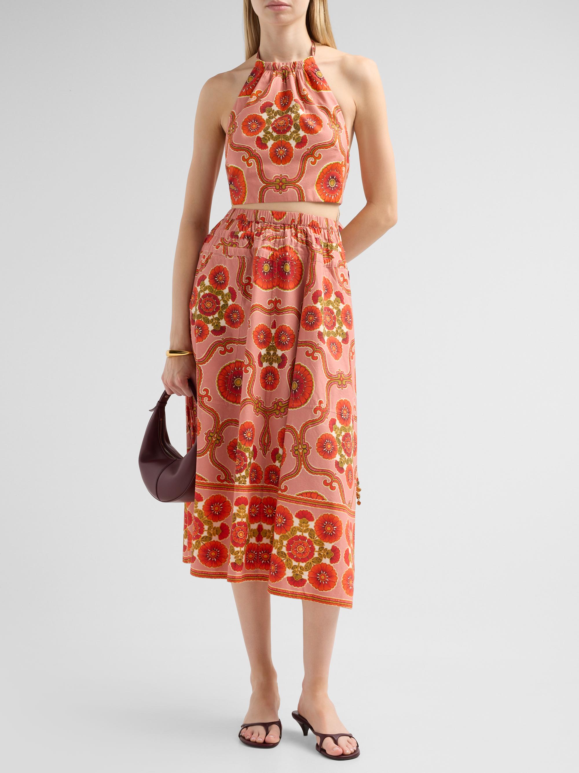 Cara Cara Women's Dahlia Poplin Halterneck Top - Mod Floral Brick | Thumbnail 2