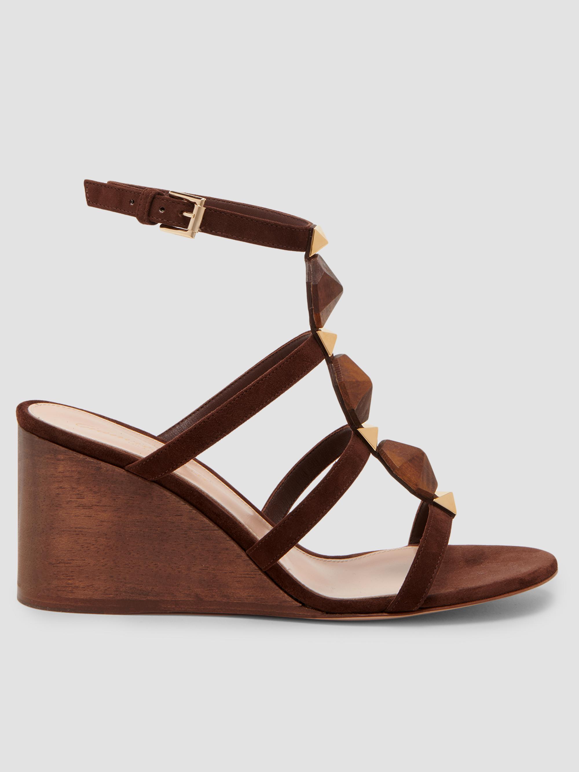 Gianvito Rossi Women's 70MM Beaded Suede Wedges - Brown | Thumbnail 6