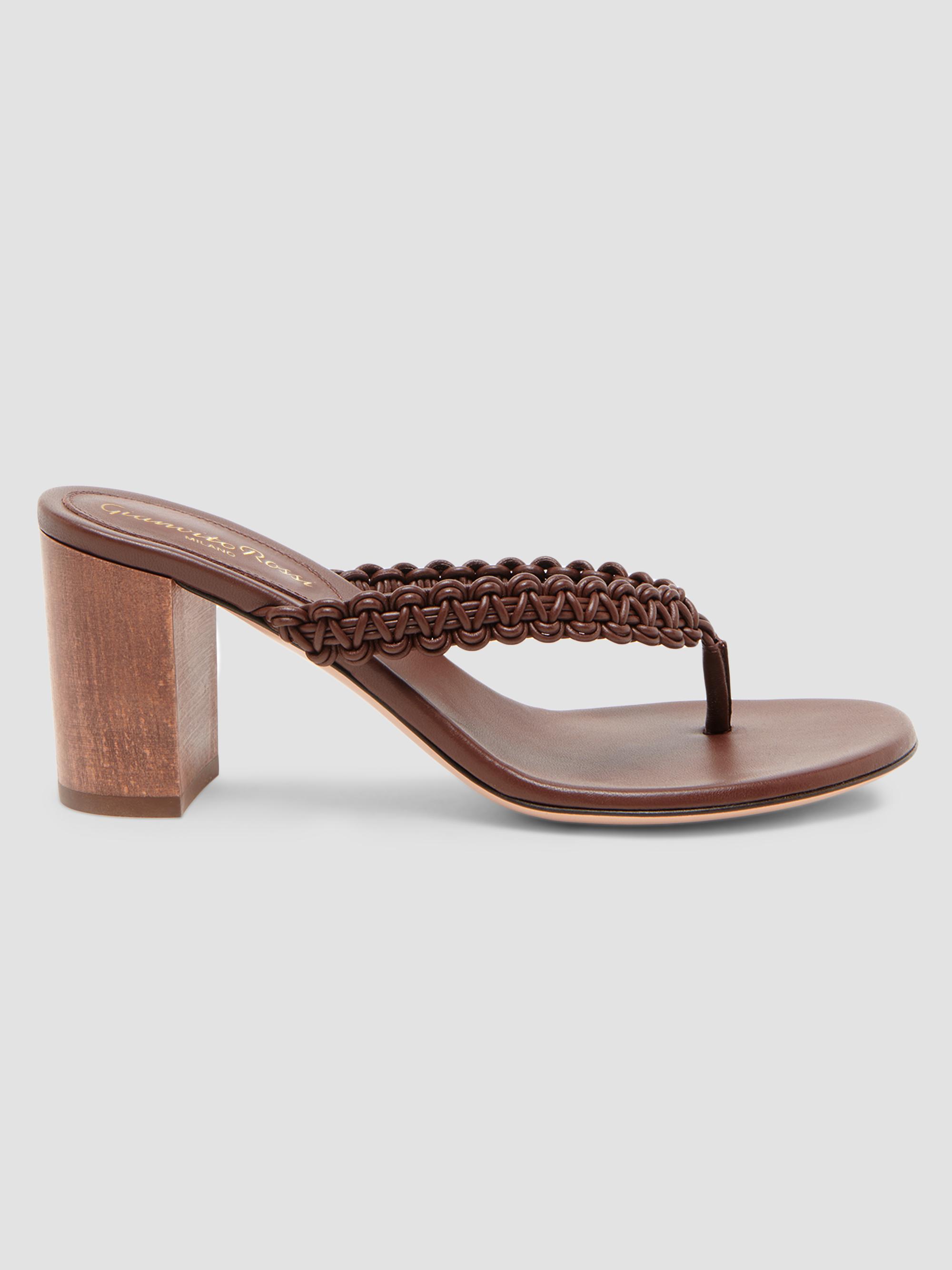 Macramé Leather Block Heel Sandals