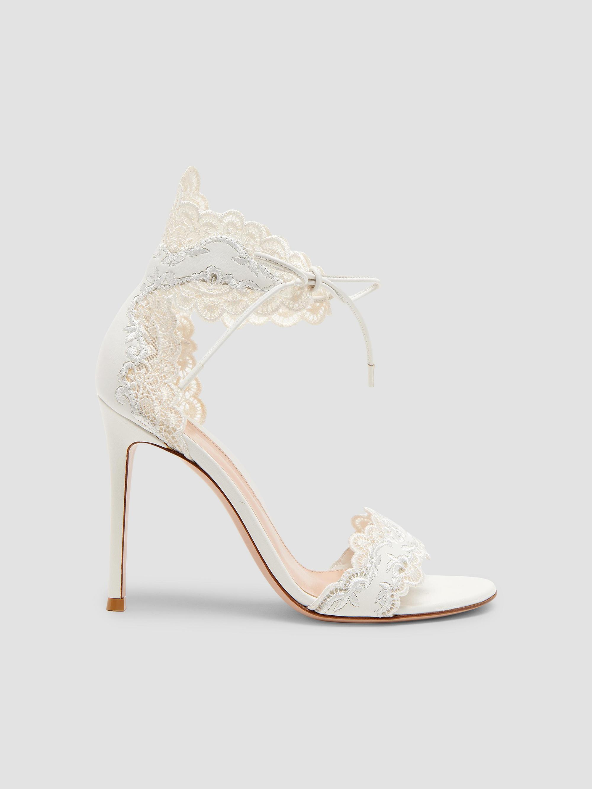 Gianvito Rossi Women's Evie 105MM Lace & Leather Sandals - White | Thumbnail 6