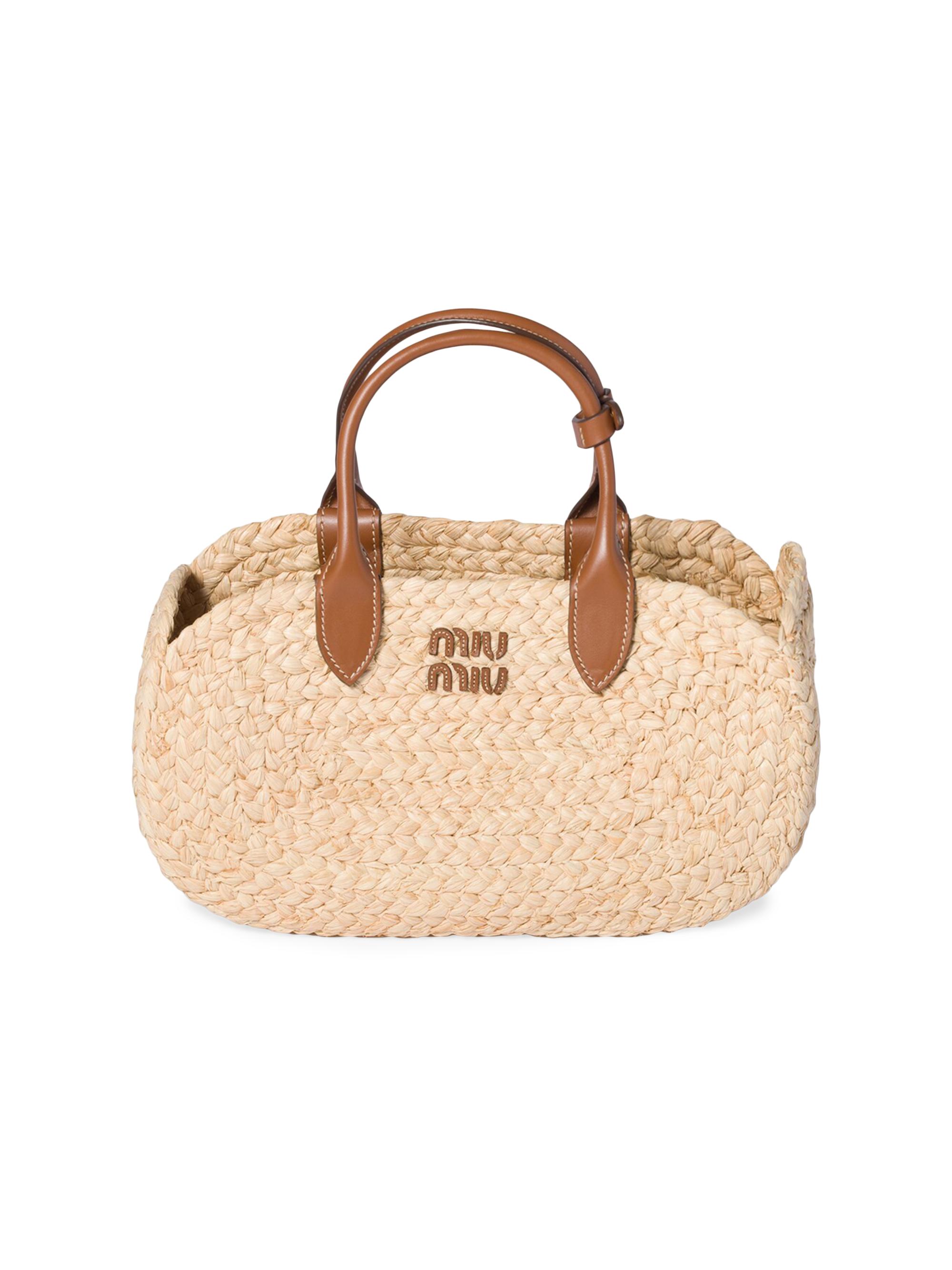 Miu Miu Women's Raffia Top Handle Bag - Beige Khaki