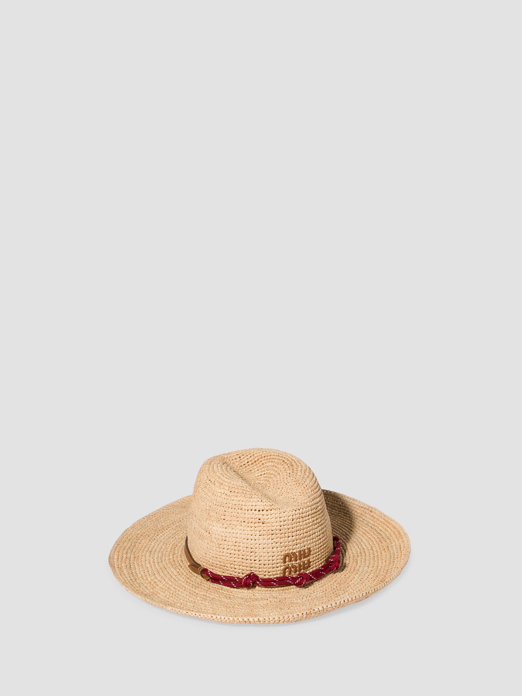Miu Miu Women's Raffia and Leather Hat - Beige Khaki