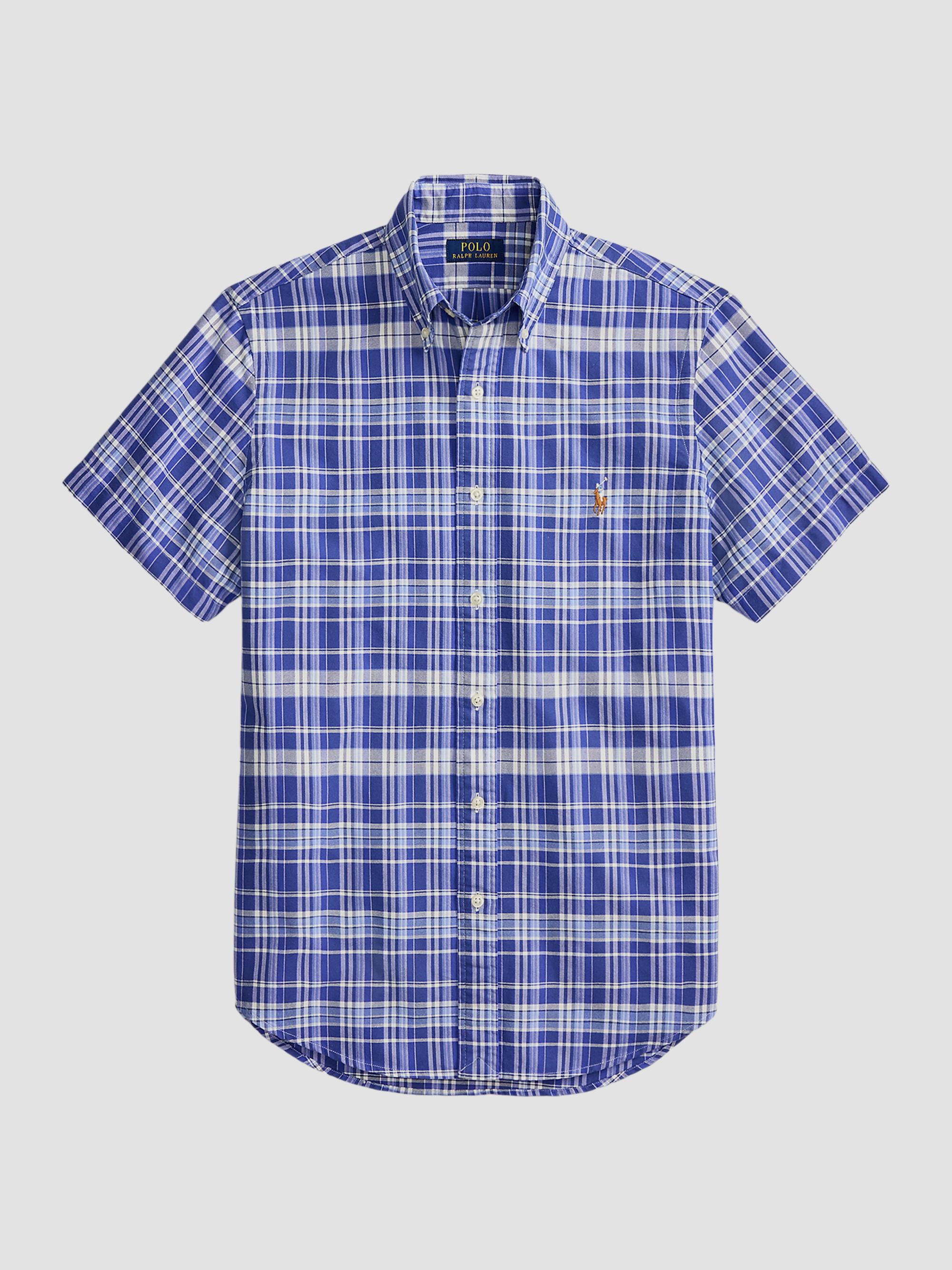 Polo Ralph Lauren Men's Classic-Fit Plaid Short-Sleeve Oxford Shirt - Blue White Multi