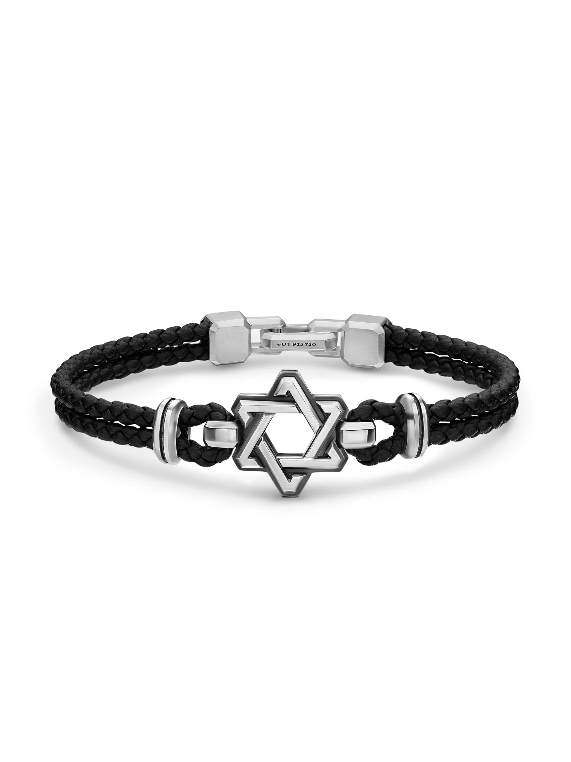 David Yurman Men's Streamline Star of David Bracelet in Black Leather - Silver