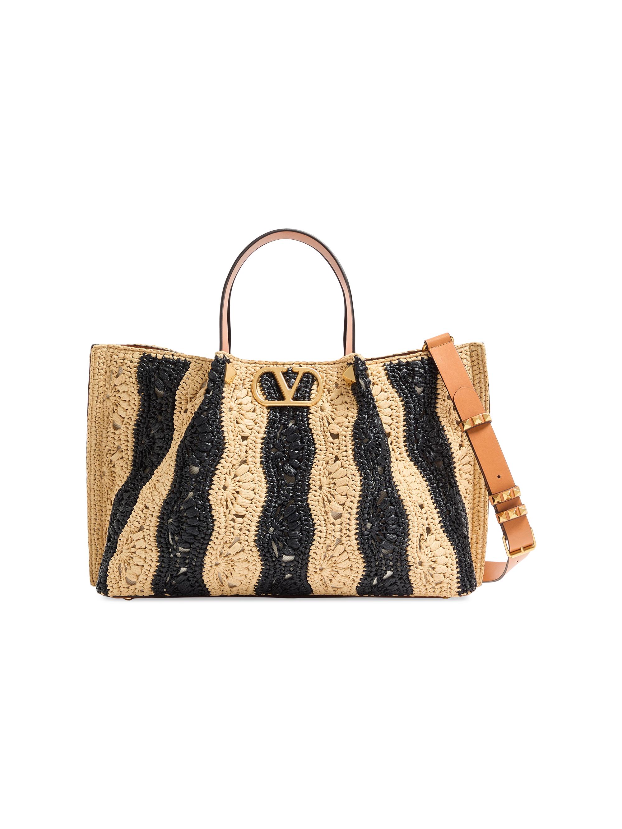 Valentino Garavani Women's  Raffia Shopping Bag with Wave Motif - Natural Black