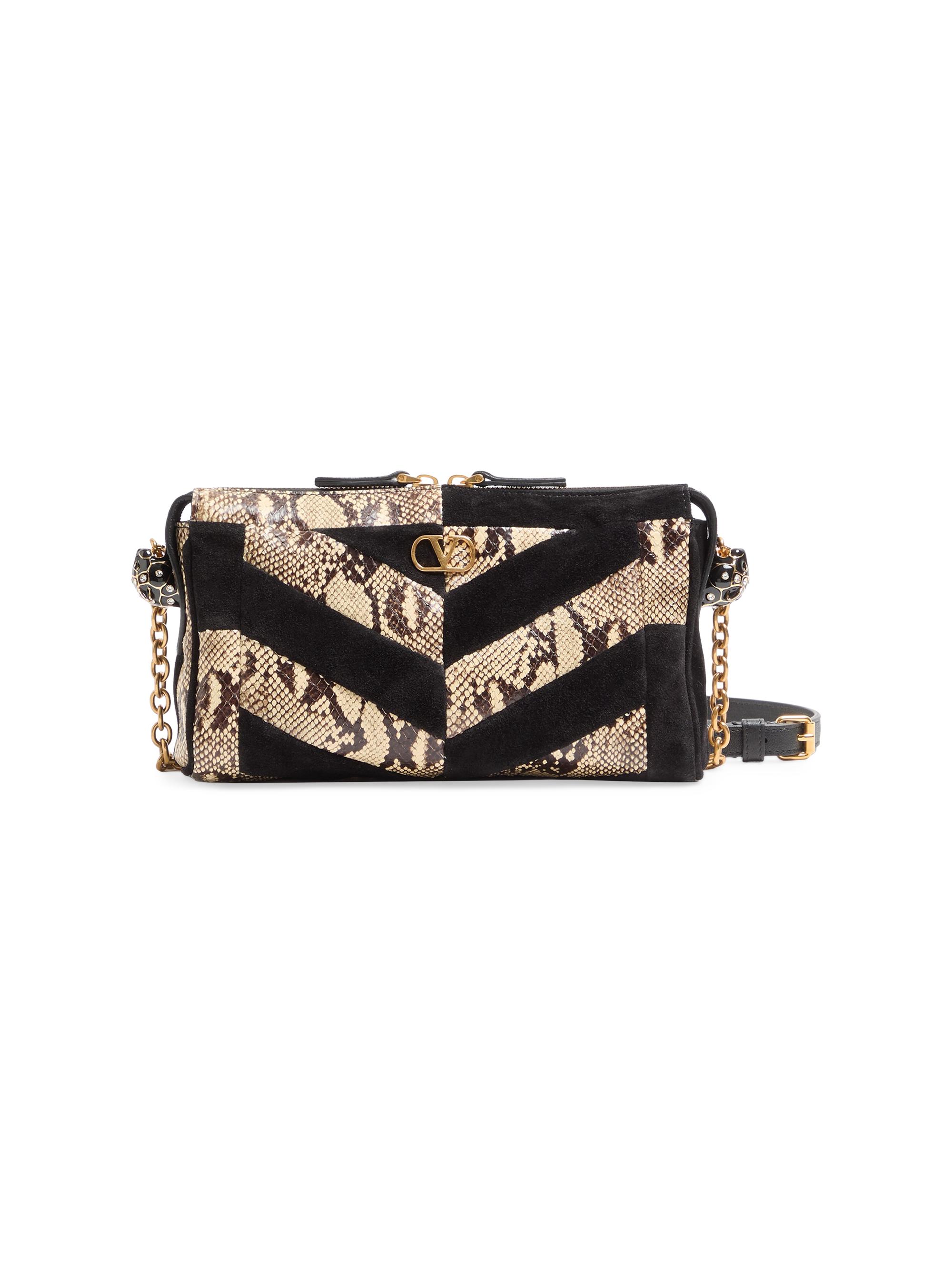 Valentino Garavani Women's Panthea  Crossbody Bag in Python and Suede - Beige Black