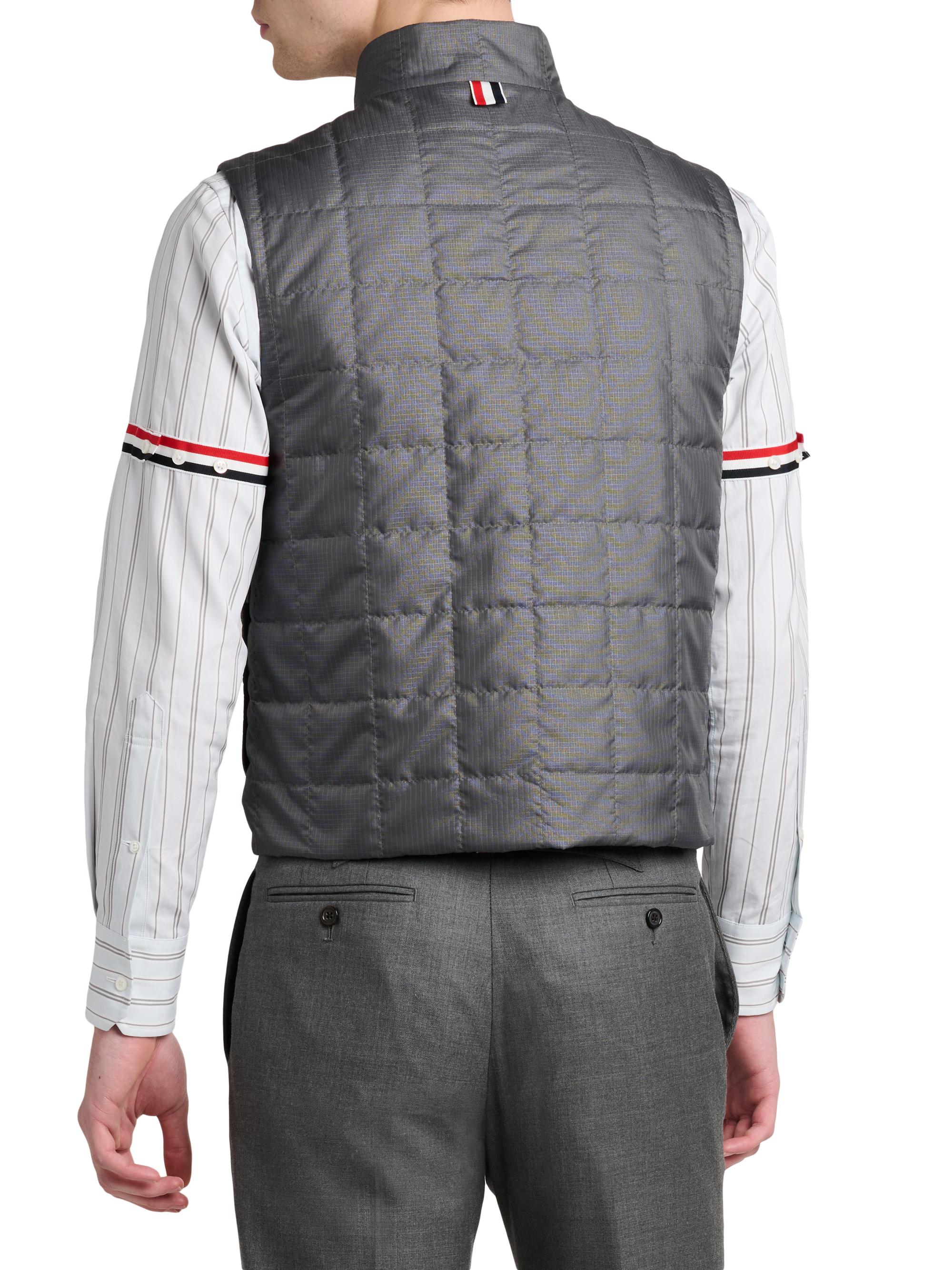 thom browne グレー ノースリーブ ベスト Thom Browne 4-Bar Shiny Ripstop Liner Vest | Saks Fifth Avenue
