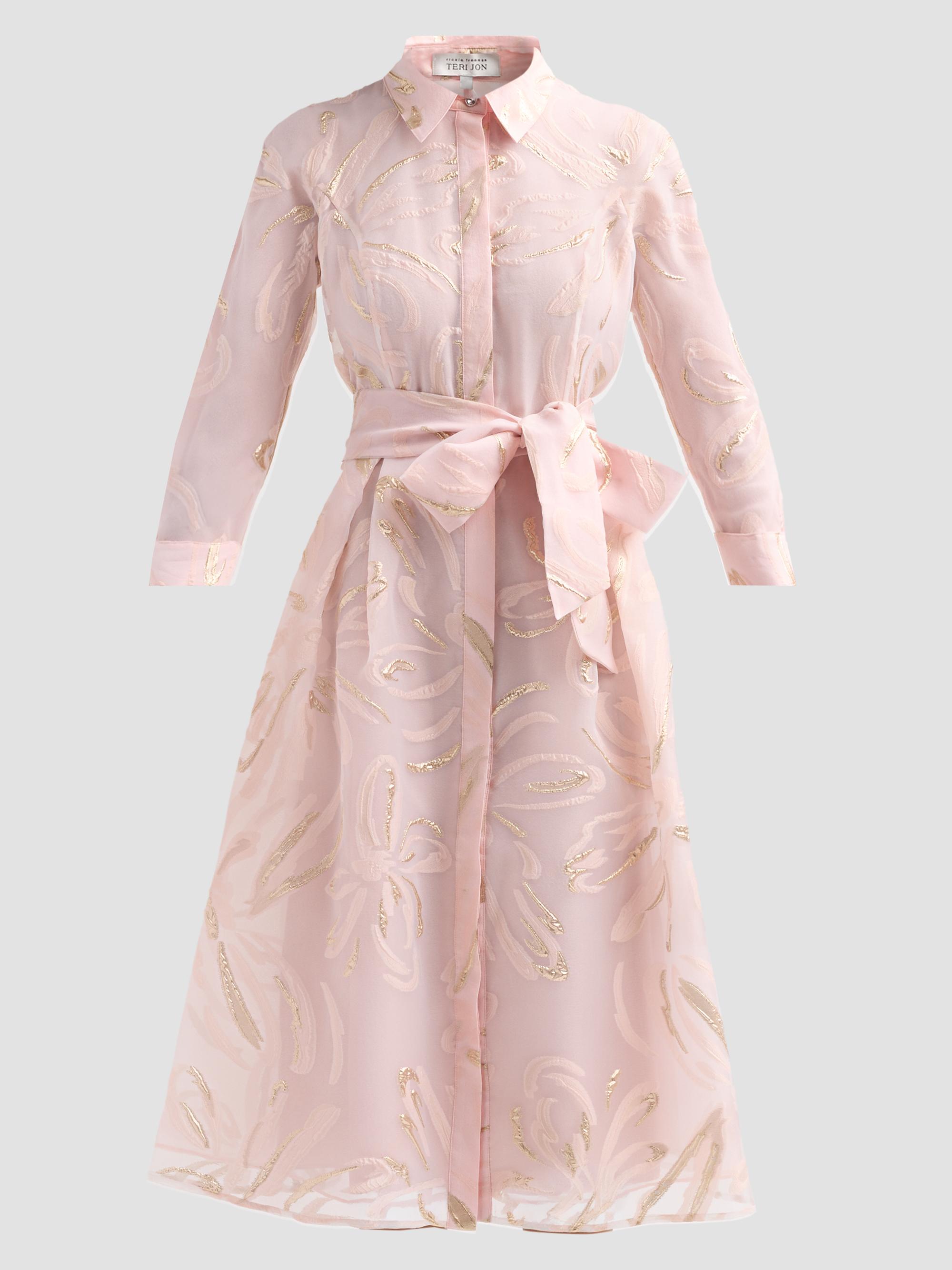 Teri Jon by Rickie Freeman Women's Metallic Jacquard Organza Midi Shirtdress - Blush Gold | Thumbnail 6