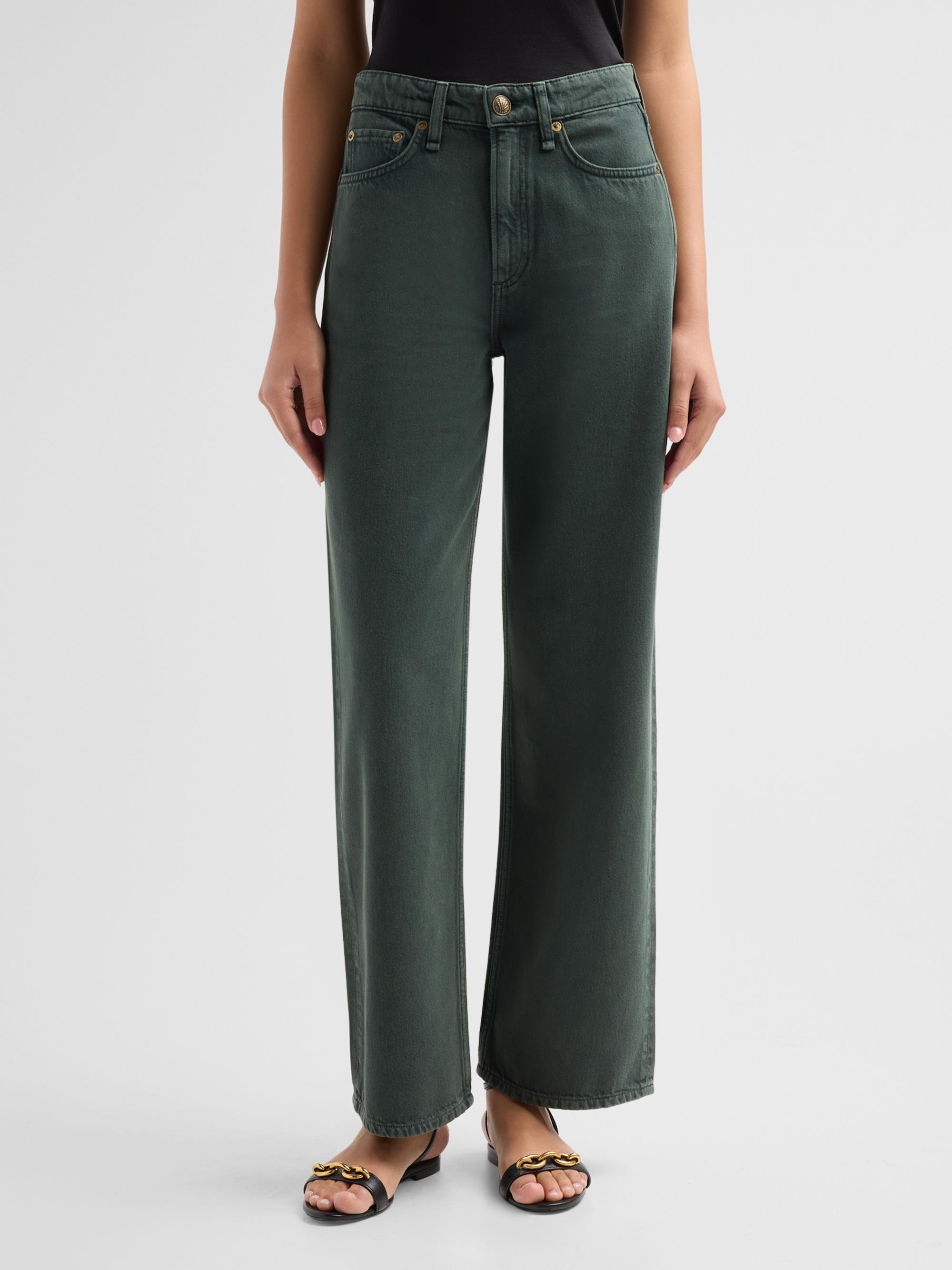 rag & bone Women's Logan Wide-Leg Jeans - Forest Green Stone | Thumbnail 4