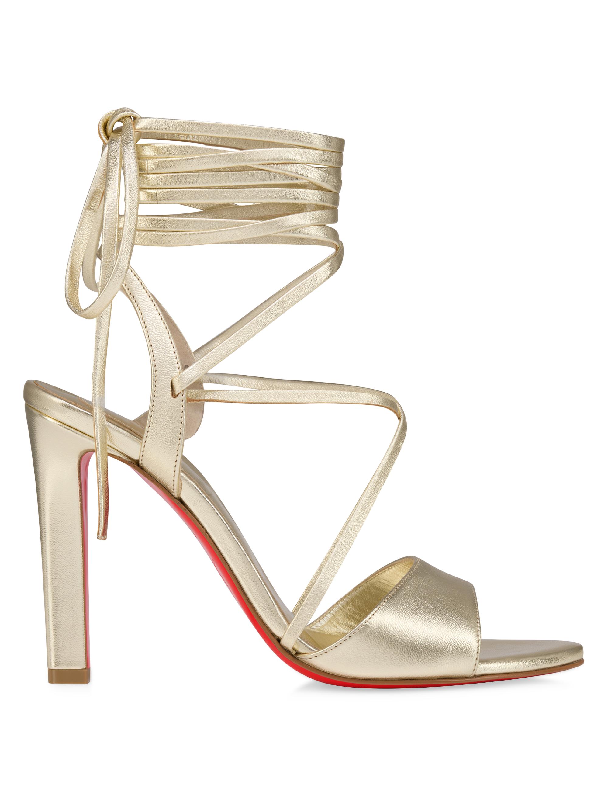 Christian Louboutin Women's Fanny Randa 100MM Leather Sandals - Gold - Women's Clothing