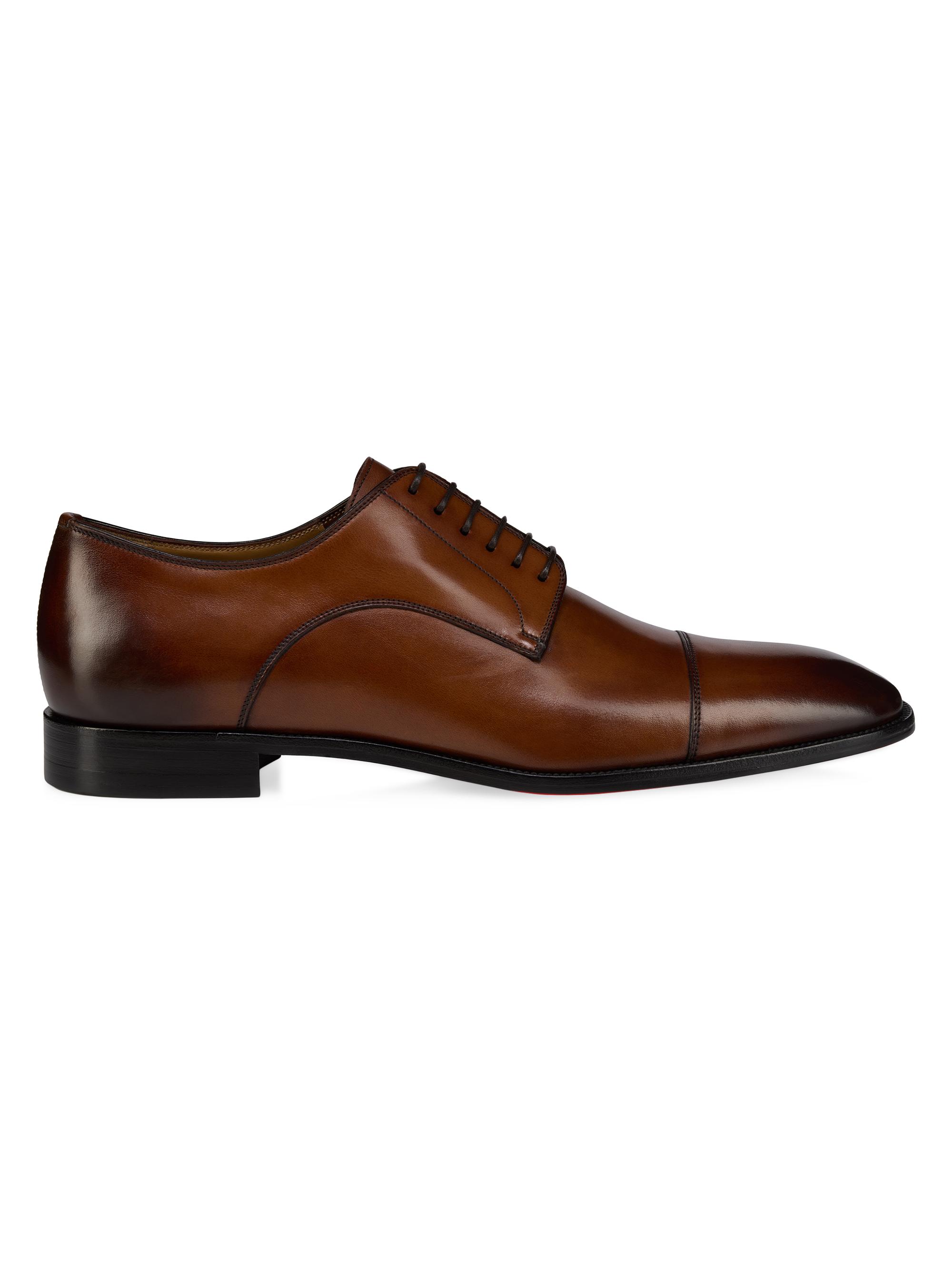 Christian Louboutin Men's Patinated Leather Derbies - Havane