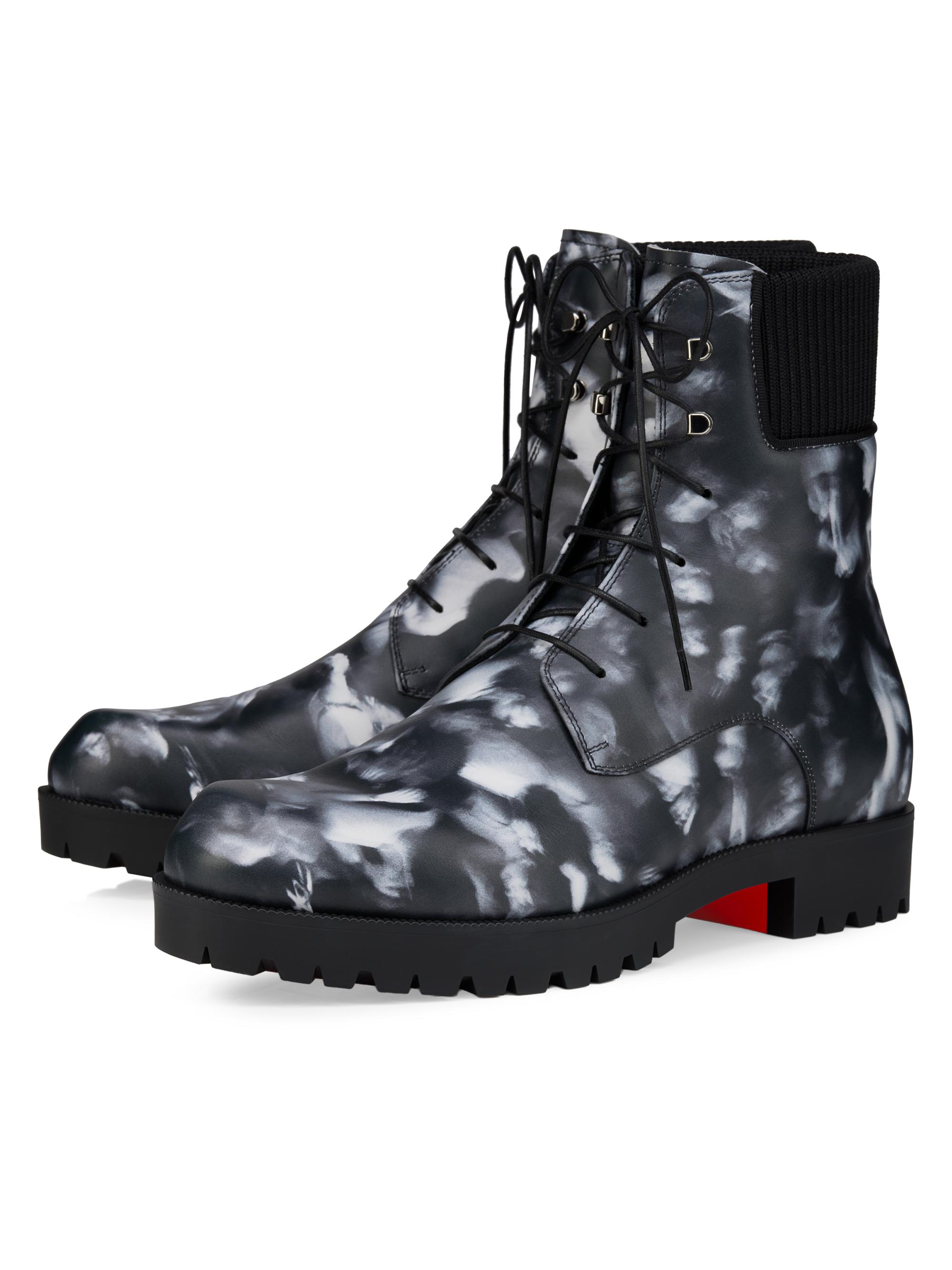 Christian Louboutin Men's Trapman TCT 2 Leather Lace-Up Booties - Black White | Thumbnail 2