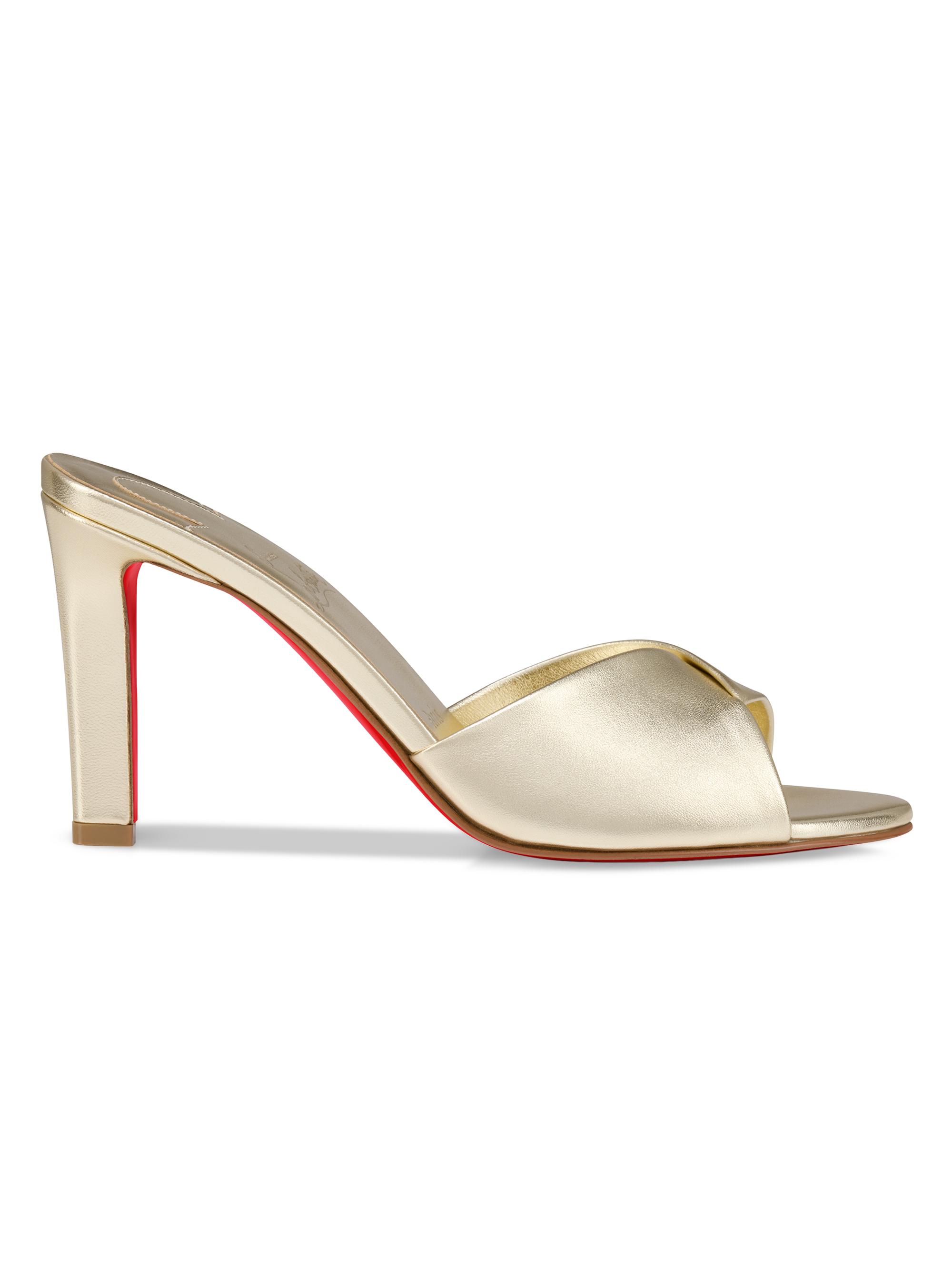 Christian Louboutin Women's Fanny 85MM Leather Mules - Gold - Women's Clothing