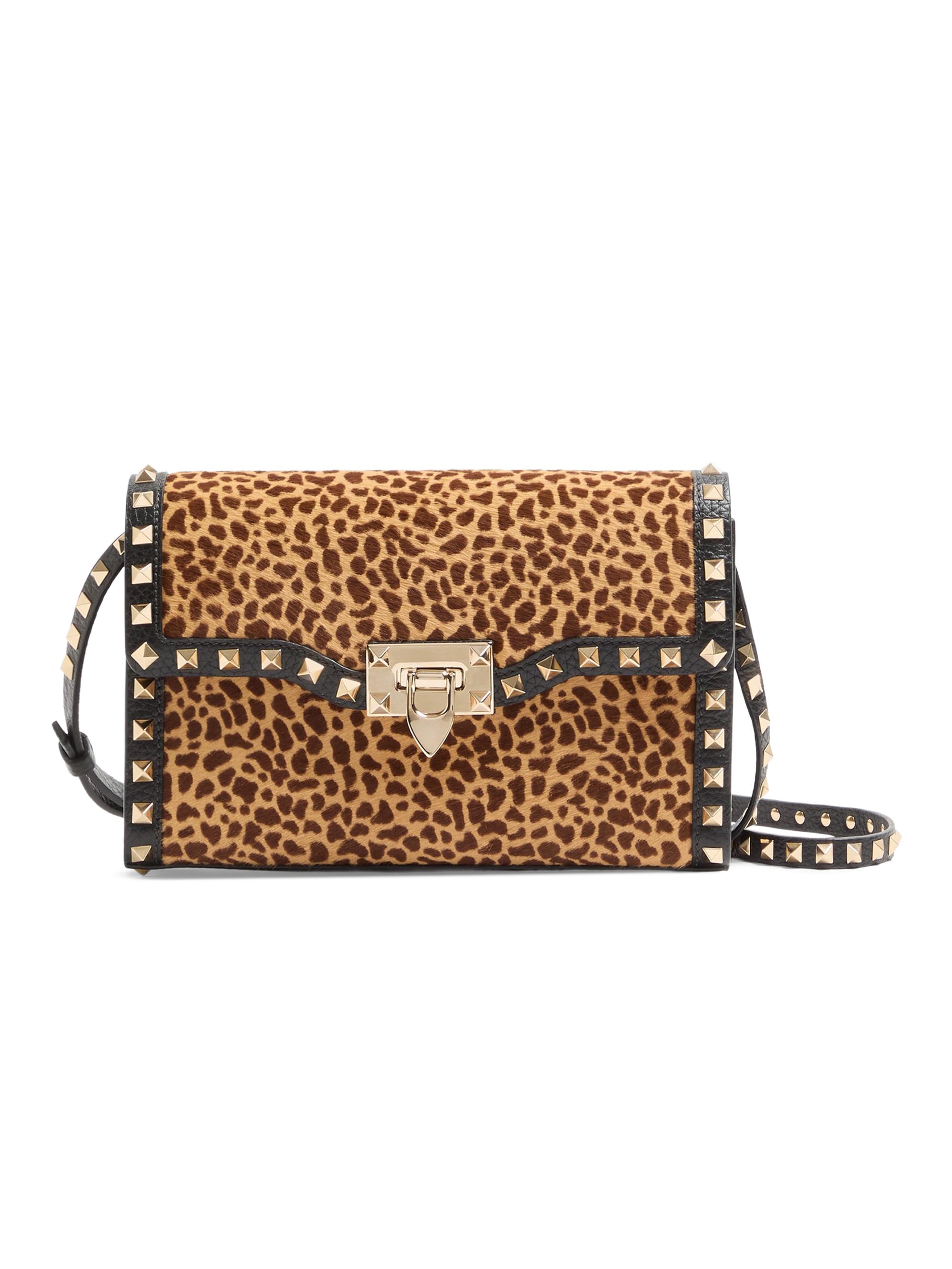 Valentino Garavani Women's Rockstud  Shoulder Bag in Pony-Effect Calfskin with Animal Print - Animal Print