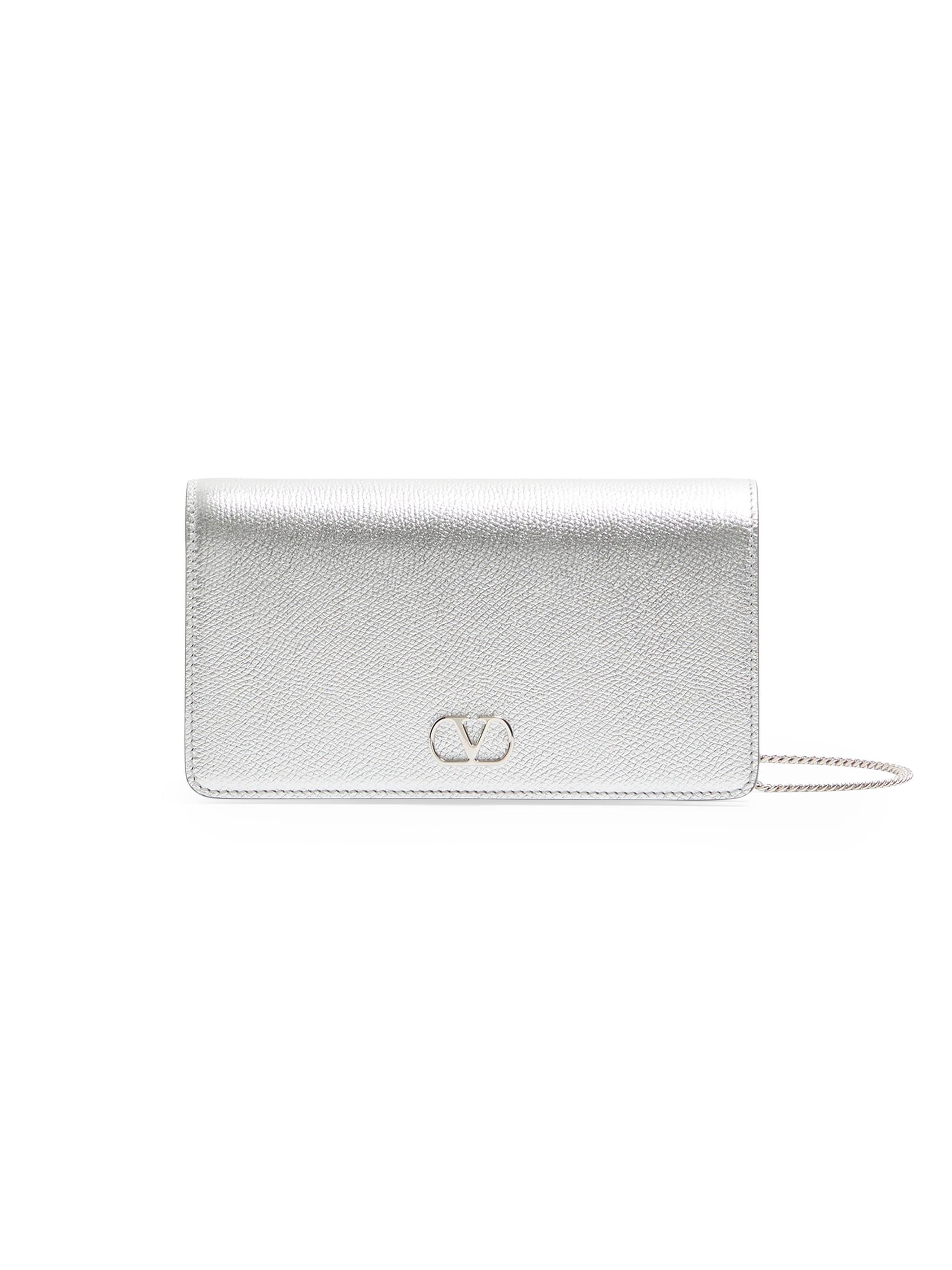 Valentino Garavani Women's VLogo Signature Mini Shoulder Bag in Laminated Grainy Calfskin - Silver | Thumbnail 7