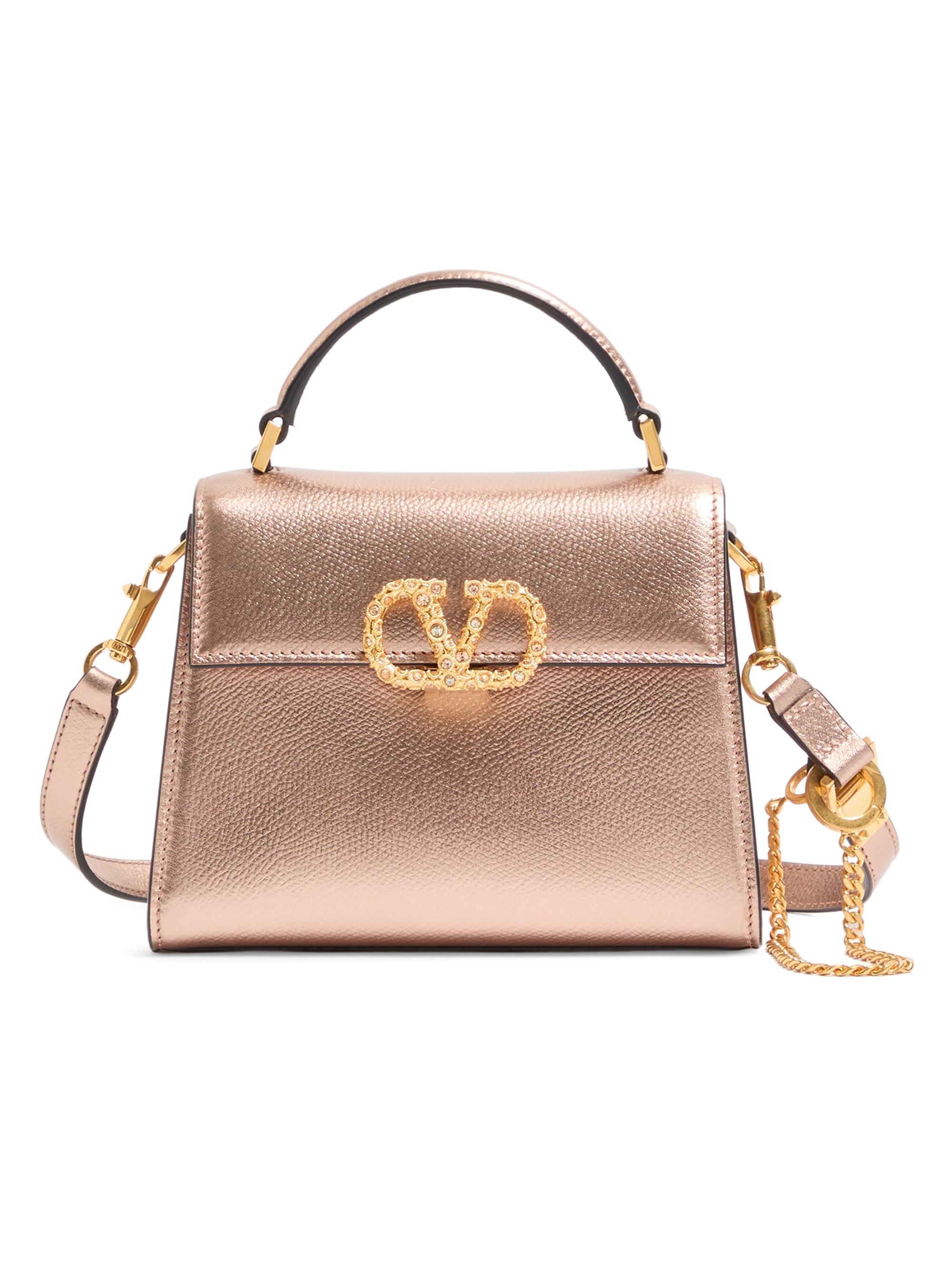 Valentino Garavani Women's VSling Mini Top Handle Bag in Laminated Grainy Calfskin - Rose Cannelle
