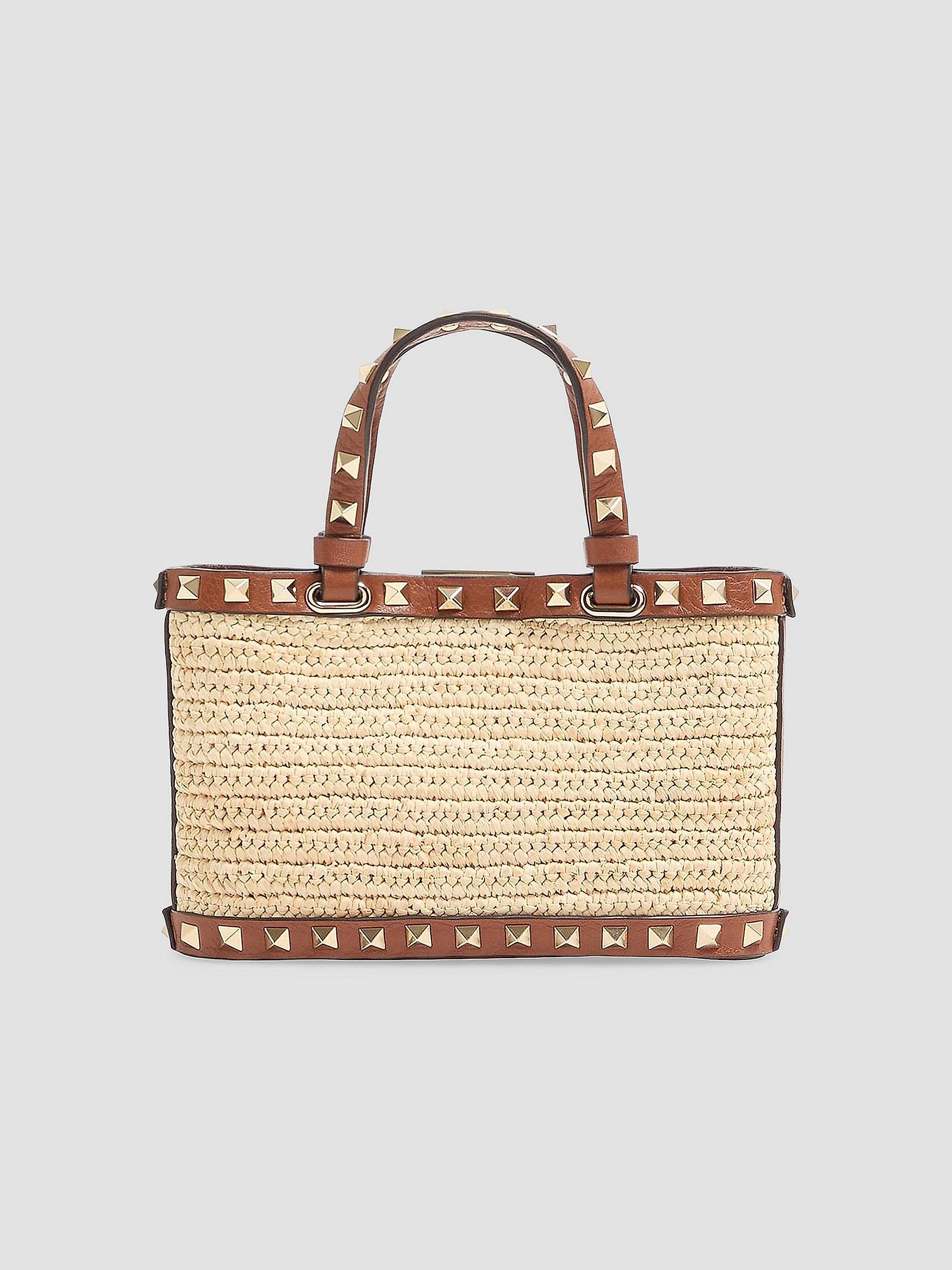 Valentino Garavani Mini Rockstud Top Handle Bag in Raffia | Saks