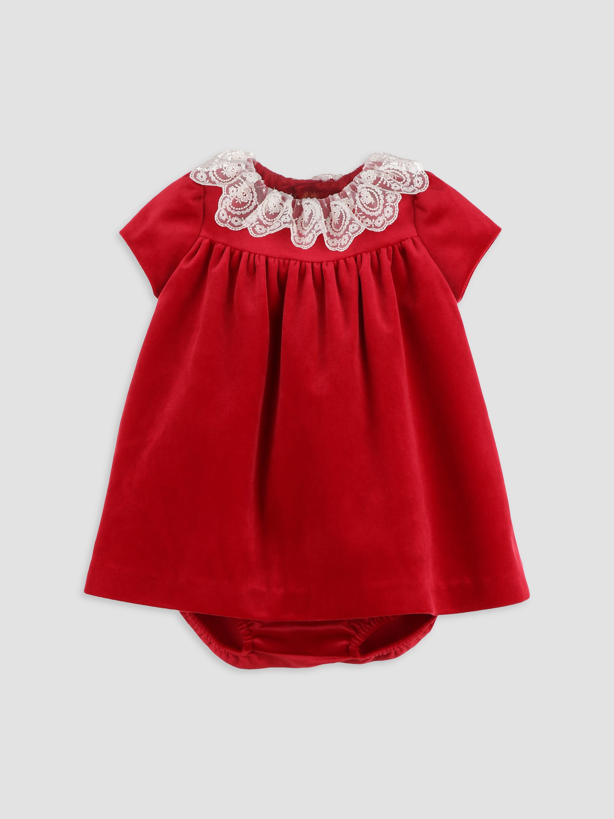 Luli & Me Baby Girl's Velvet Lace-Trimmed Dress & Bloomers Set - Red 24 Months | Thumbnail 3