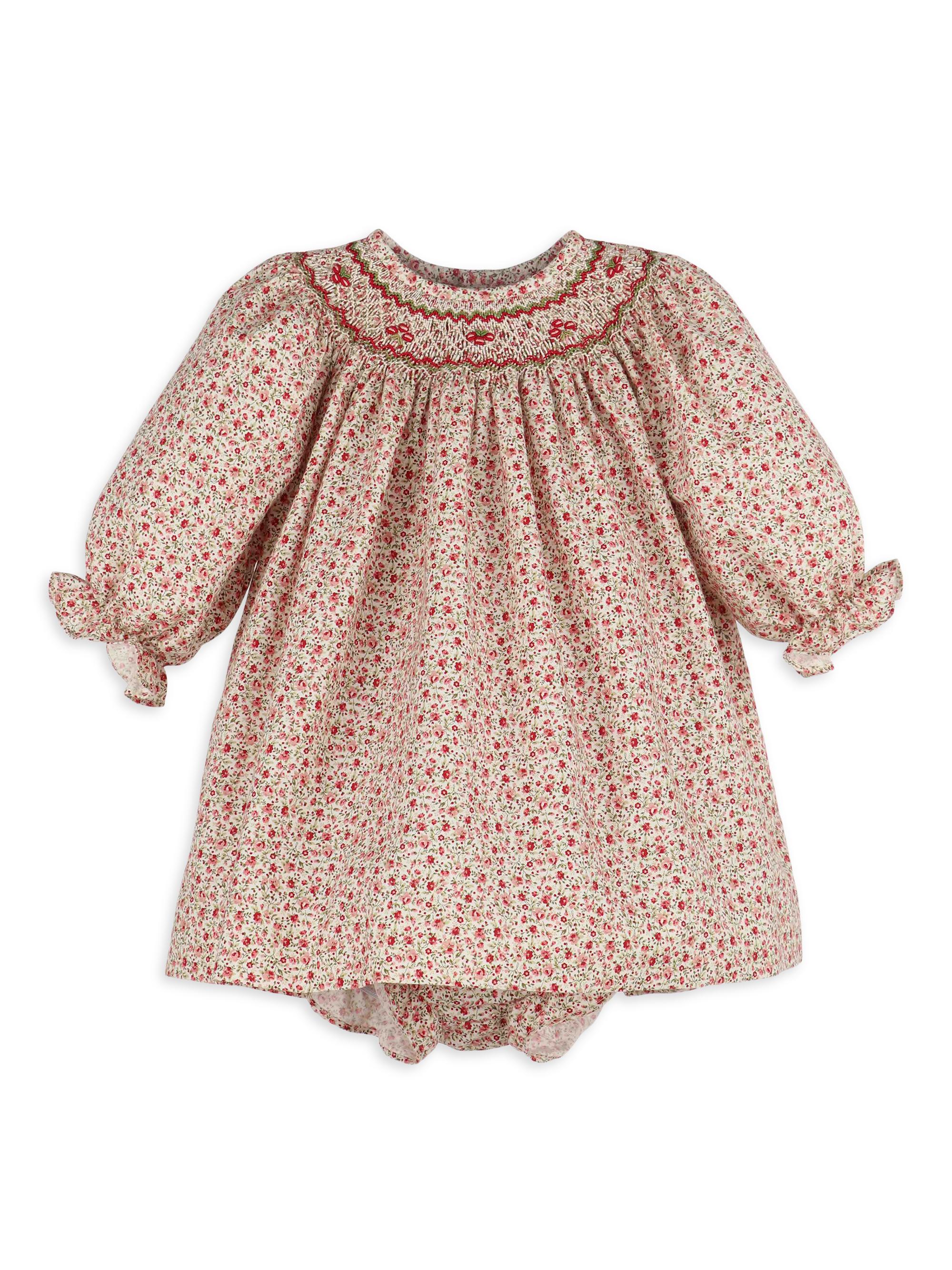 Luli & Me Baby Girl's Floral Cotton Dress & Bloomers Set - Red 24 Months