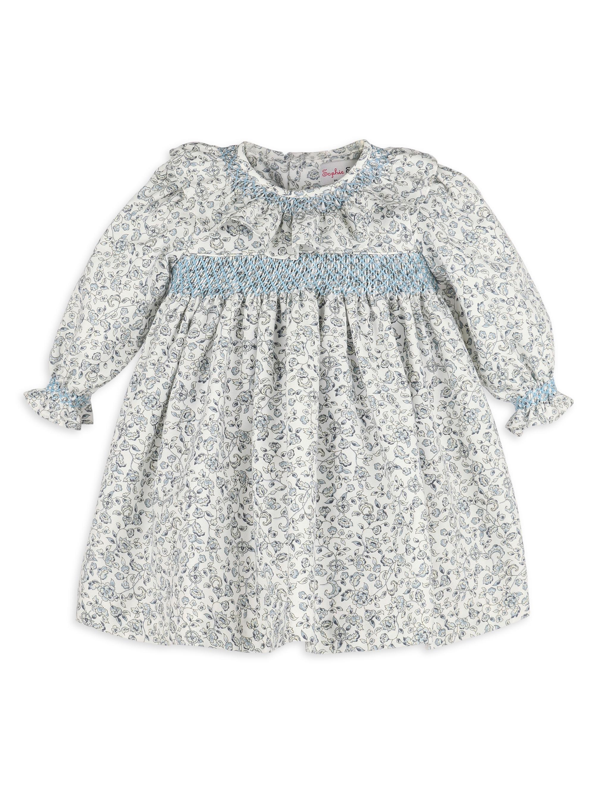Luli & Me Baby Girl's Floral Cotton Long-Sleeve Dress - Blue 24 Months