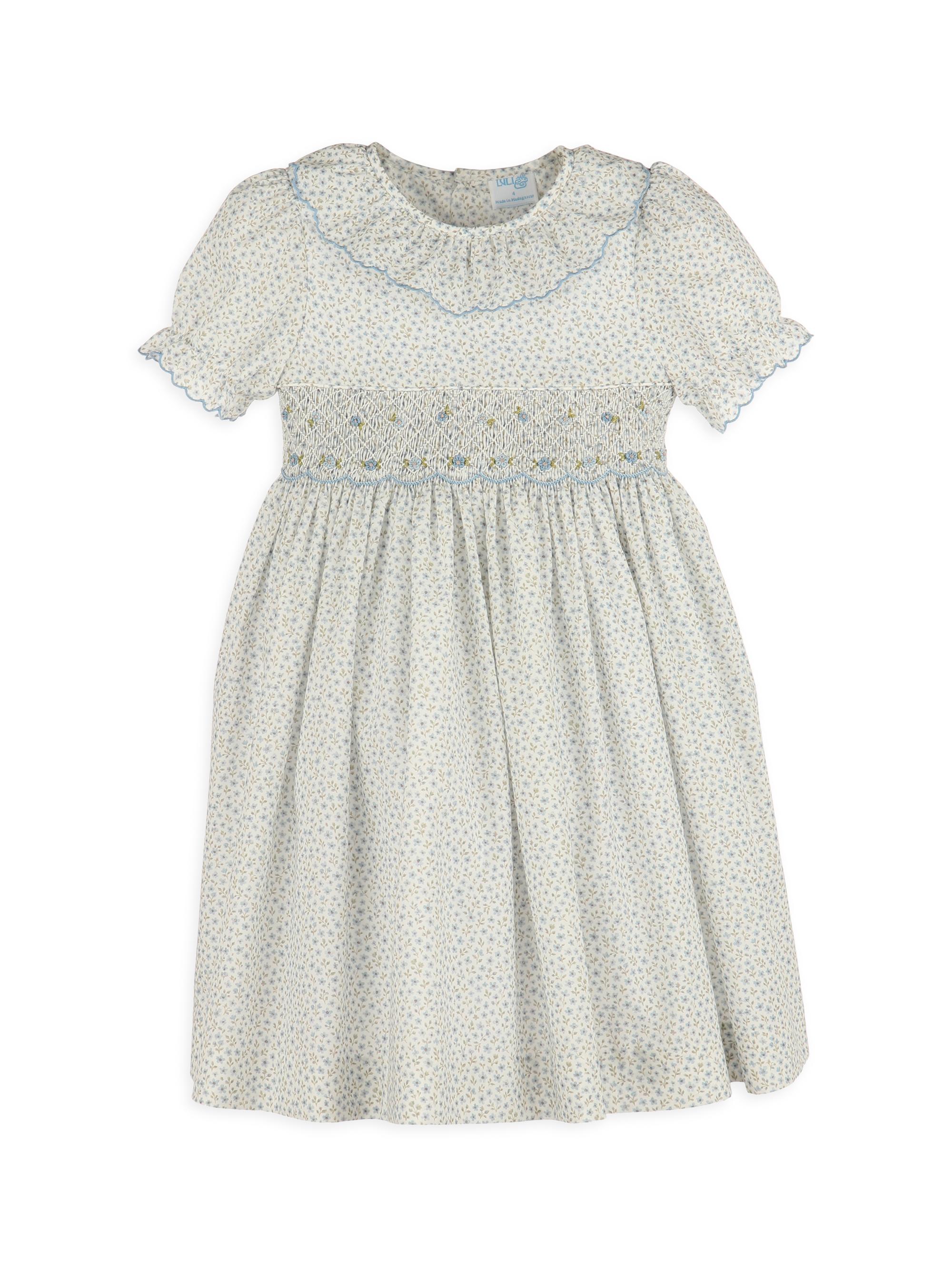 Luli & Me Little Girl's Floral Cotton Short-Sleeve Dress - Blue