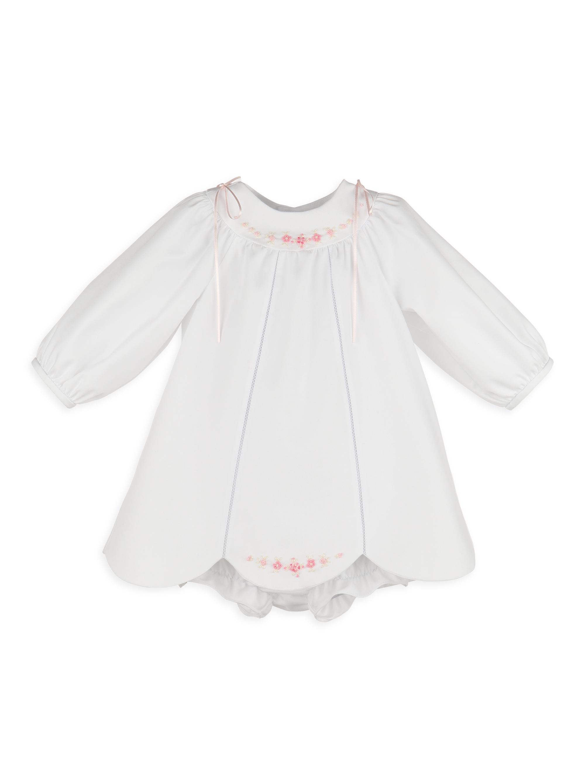 Luli & Me Baby Girl's 3-Piece Embroidered Cotton-Blend Bonnet, Dress & Bloomers Set - White And Pink 9 Months