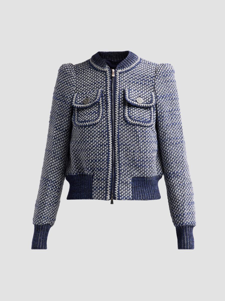 Maison Common Women's Tweed Bomber Jacket In Navy