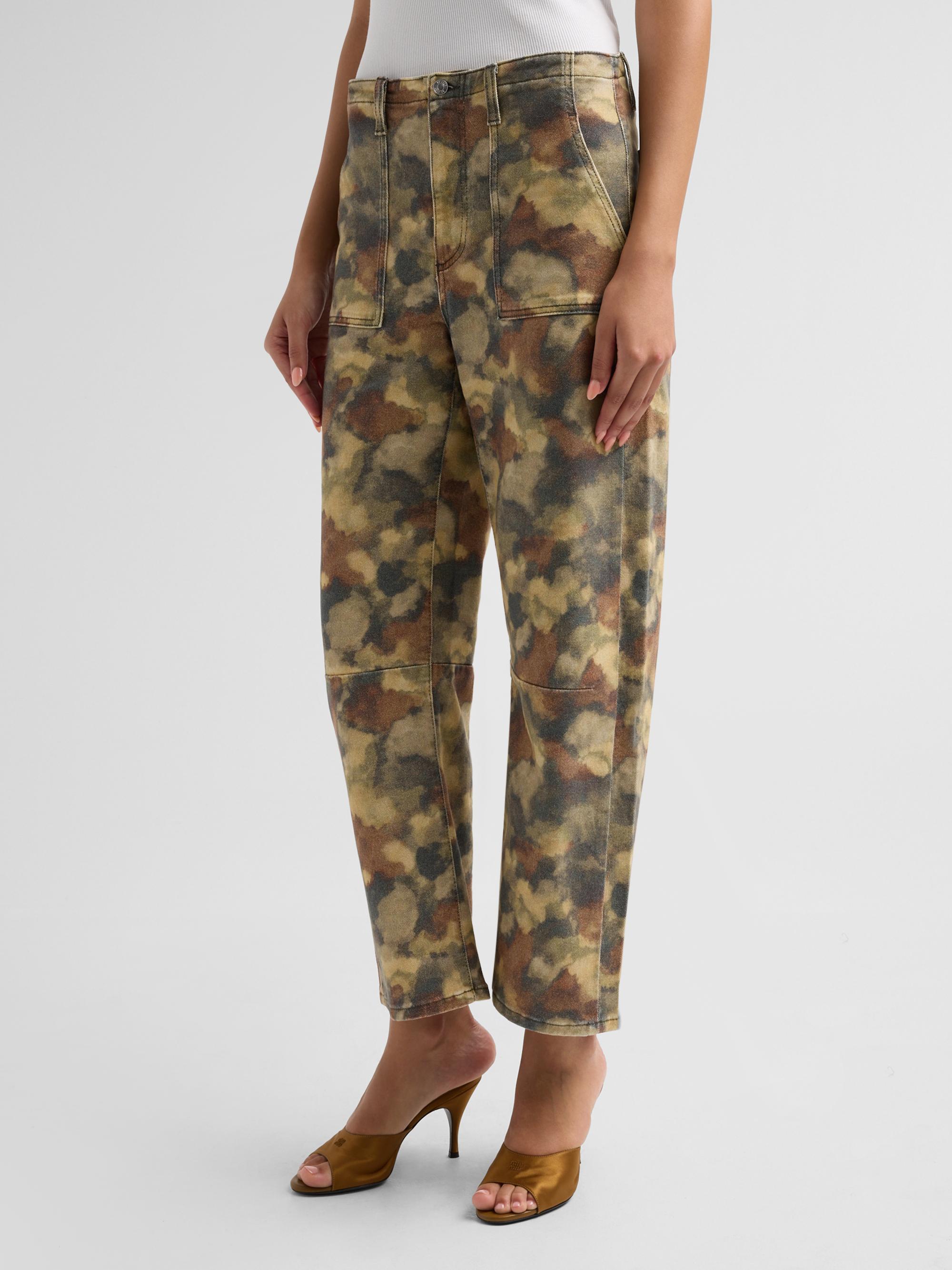 Le Jean Women's Camouflage Barrel-Leg Utility Jeans - Watercolor Camo | Thumbnail 4