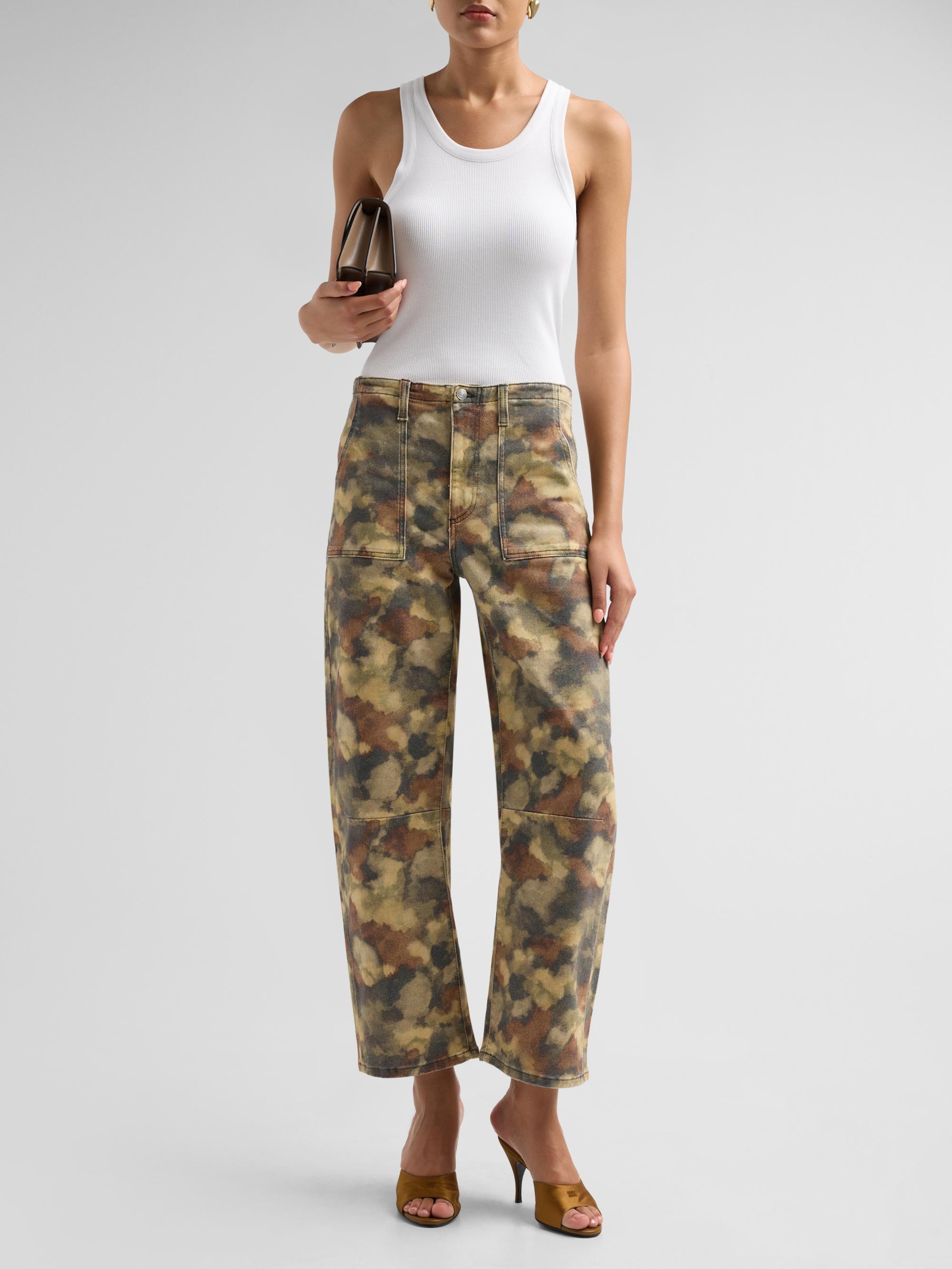 Le Jean Women's Camouflage Barrel-Leg Utility Jeans - Watercolor Camo | Thumbnail 2