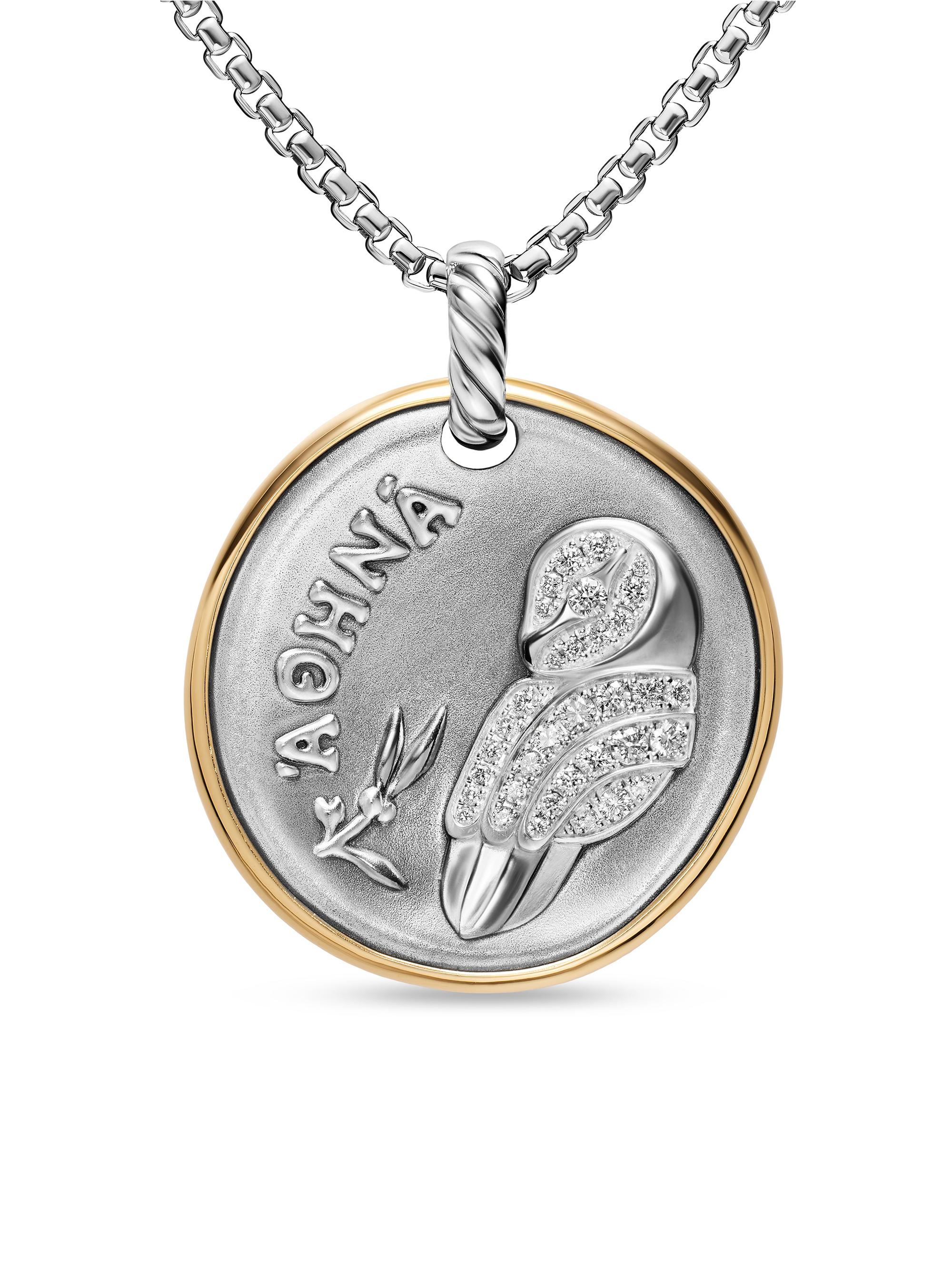 David Yurman Women's Athena Medallion Amulet in Sterling Silver with 14K Yellow Gold and Diamonds, 29.5MM - Diamond