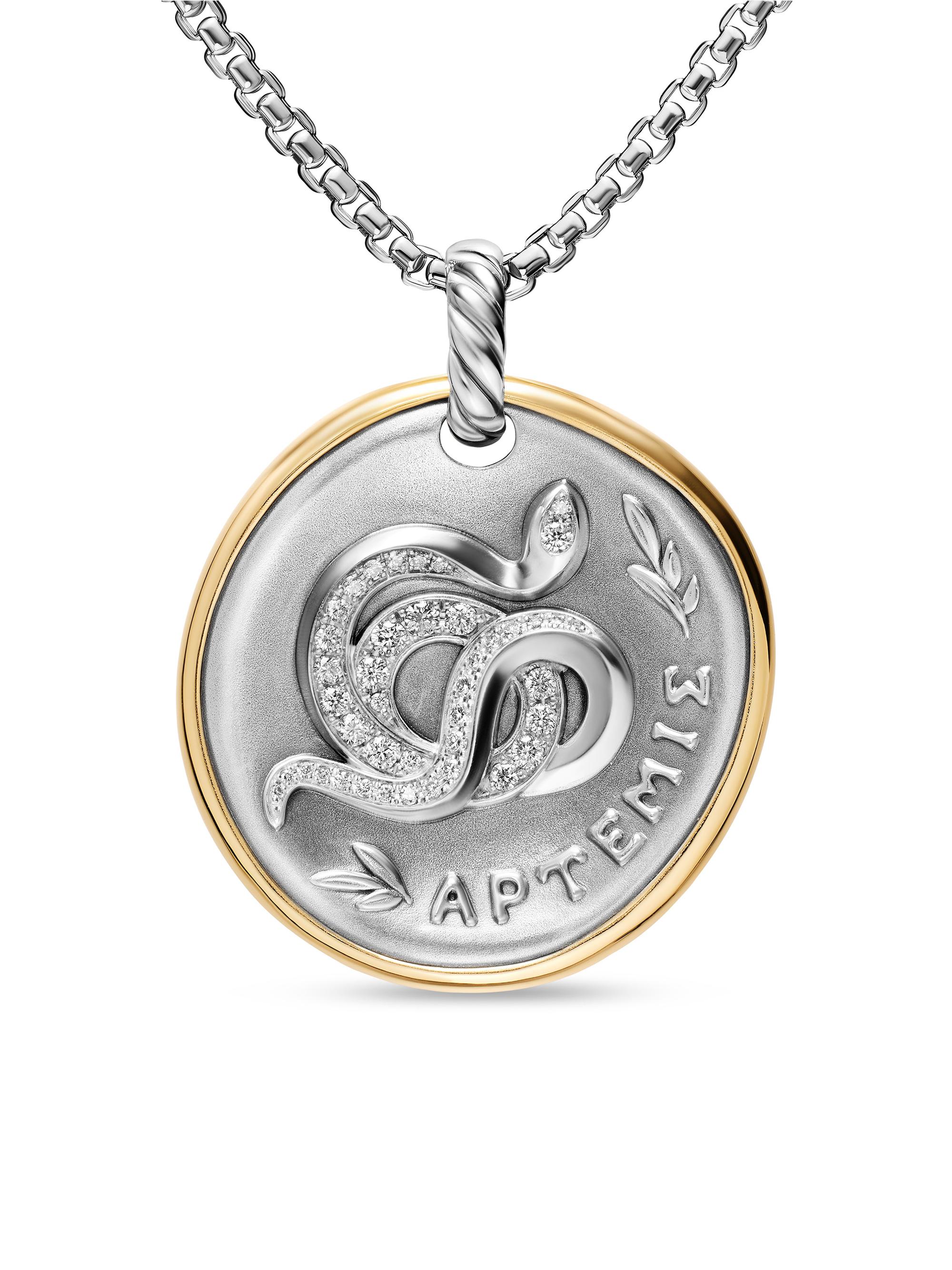 David Yurman Women's Artemis Medallion Amulet in Sterling Silver with 14K Yellow Gold and Diamonds, 29.5MM - Diamond