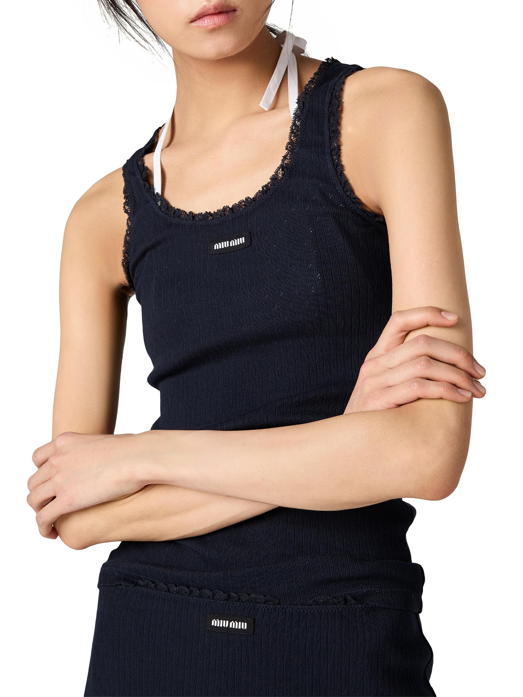 Miu Miu Women's Garment-Dyed Cotton Tank Top - Blue | Thumbnail 4