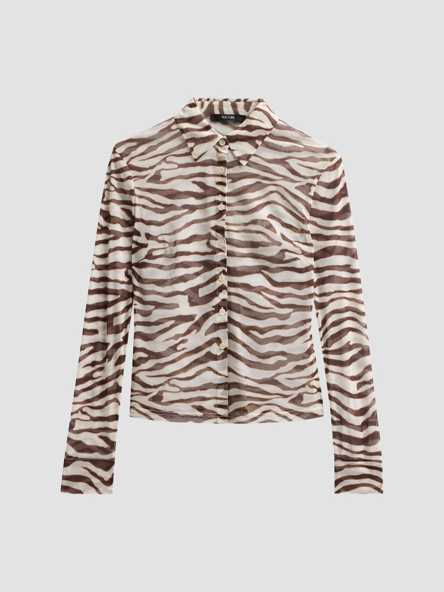 Toccin Lennon Sheer Zebra Fitted Button-Front Top | Saks Fifth Avenue
