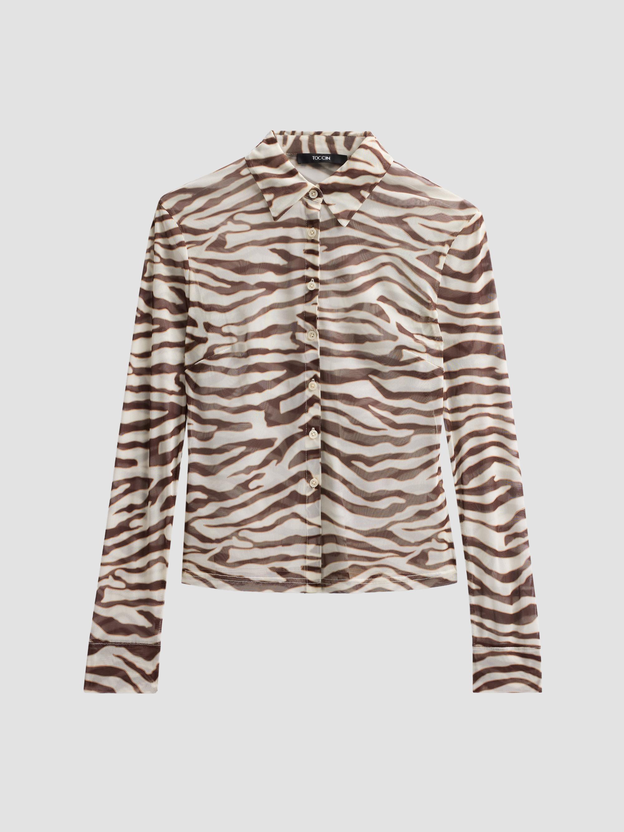 Toccin Lennon Sheer Zebra Fitted Button-Front Top | Saks Fifth Avenue
