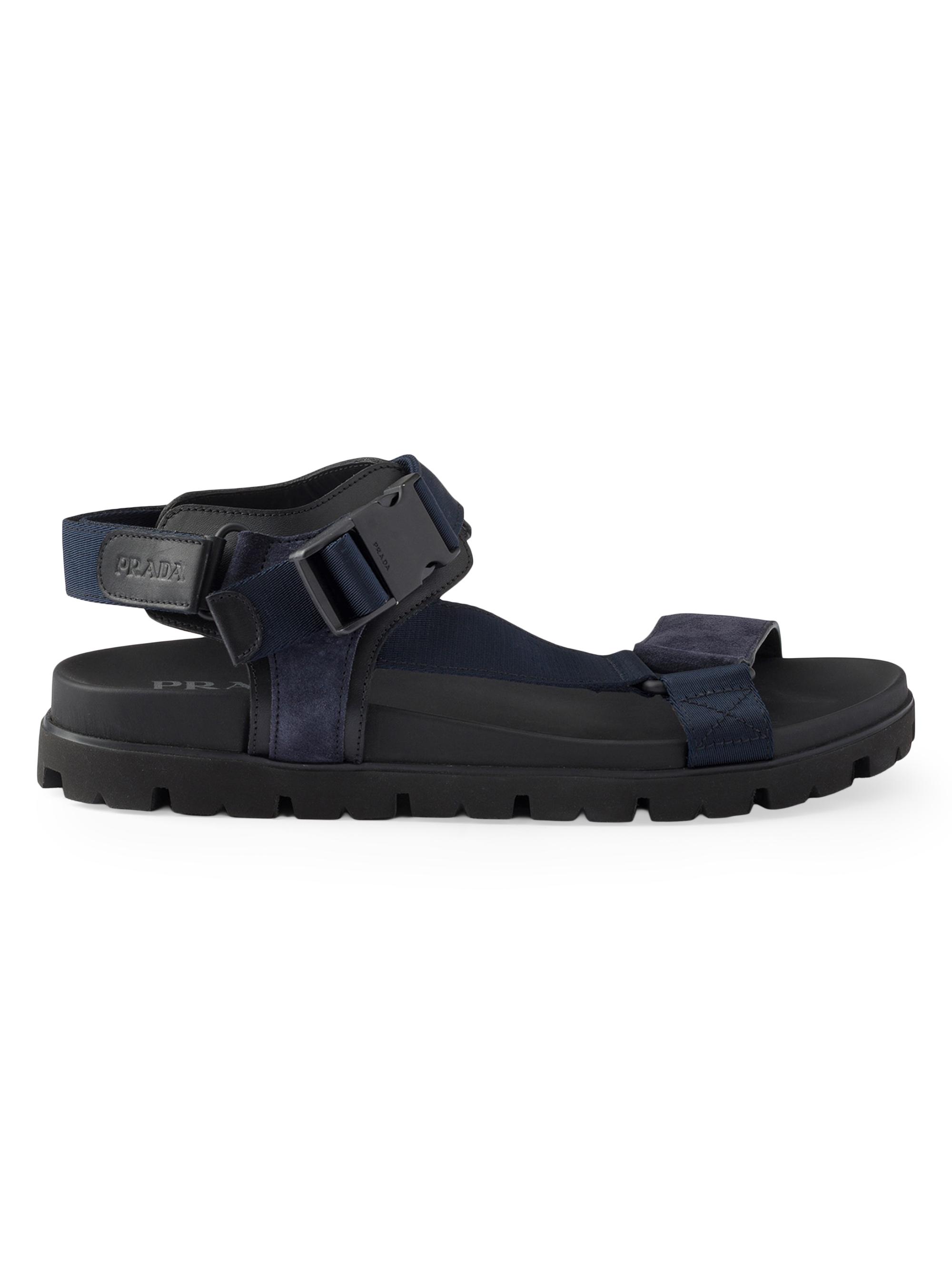 Prada Men's Suede and Woven Tape Sporty Sandals - Green