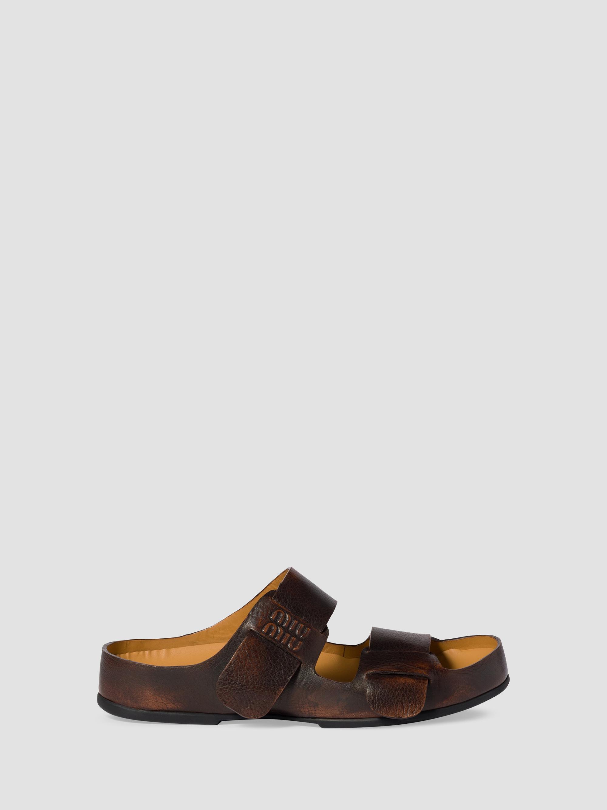 Miu Miu Women's Bleached Leather Sandals - Brown | Thumbnail 4