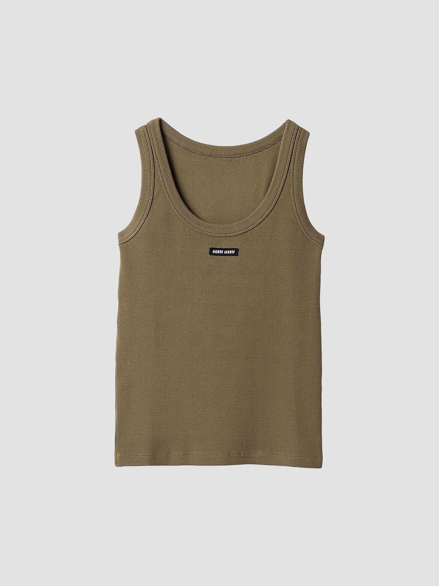 即日発送✨Miu Miu タンクトップ ベージュ色 --M Miu Miu Garment-Dyed Ribbed Knit Jersey Top | Saks Fifth Avenue
