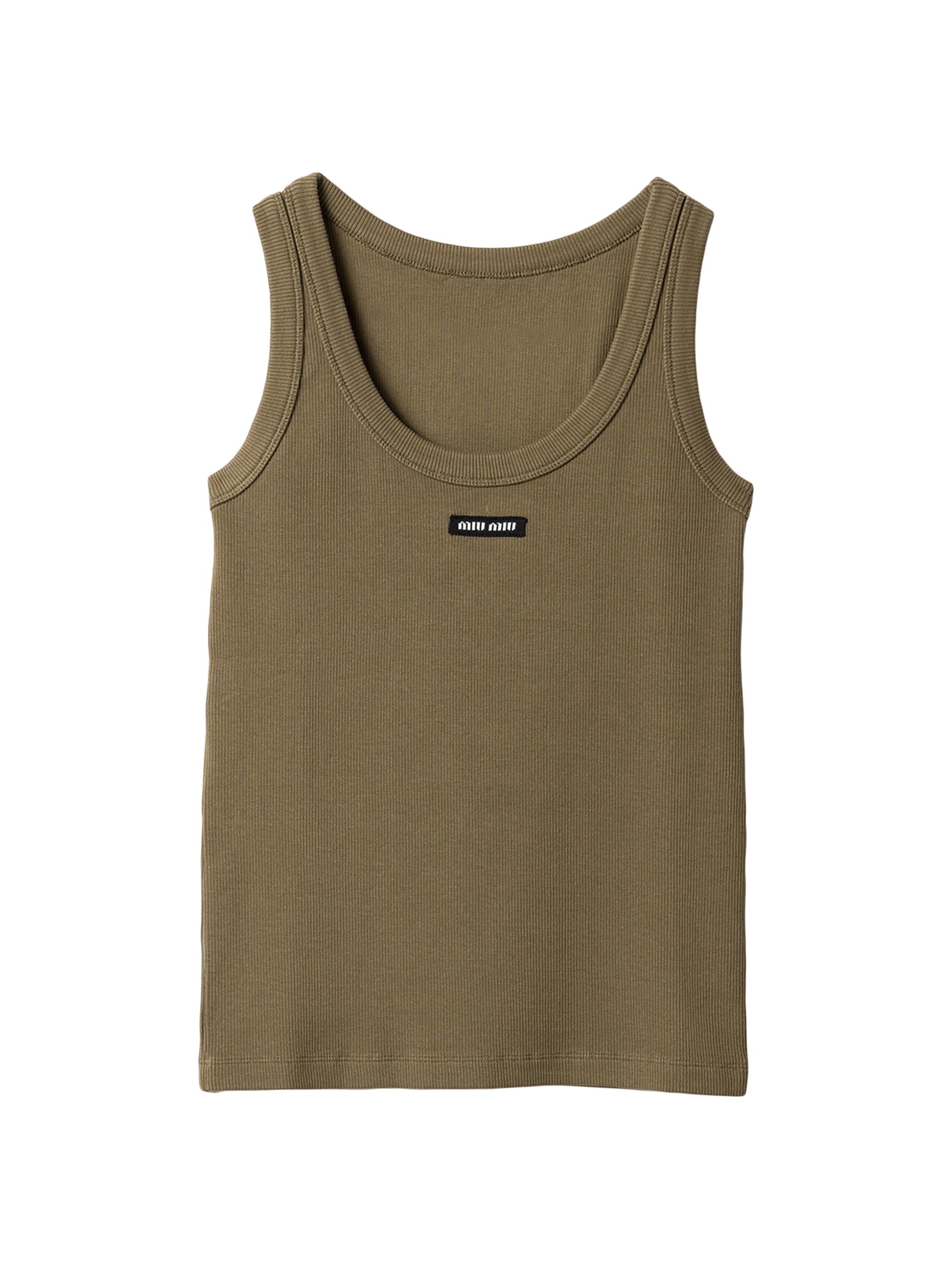 Miu Miu Women's Garment-Dyed Ribbed Knit Jersey Top - Green