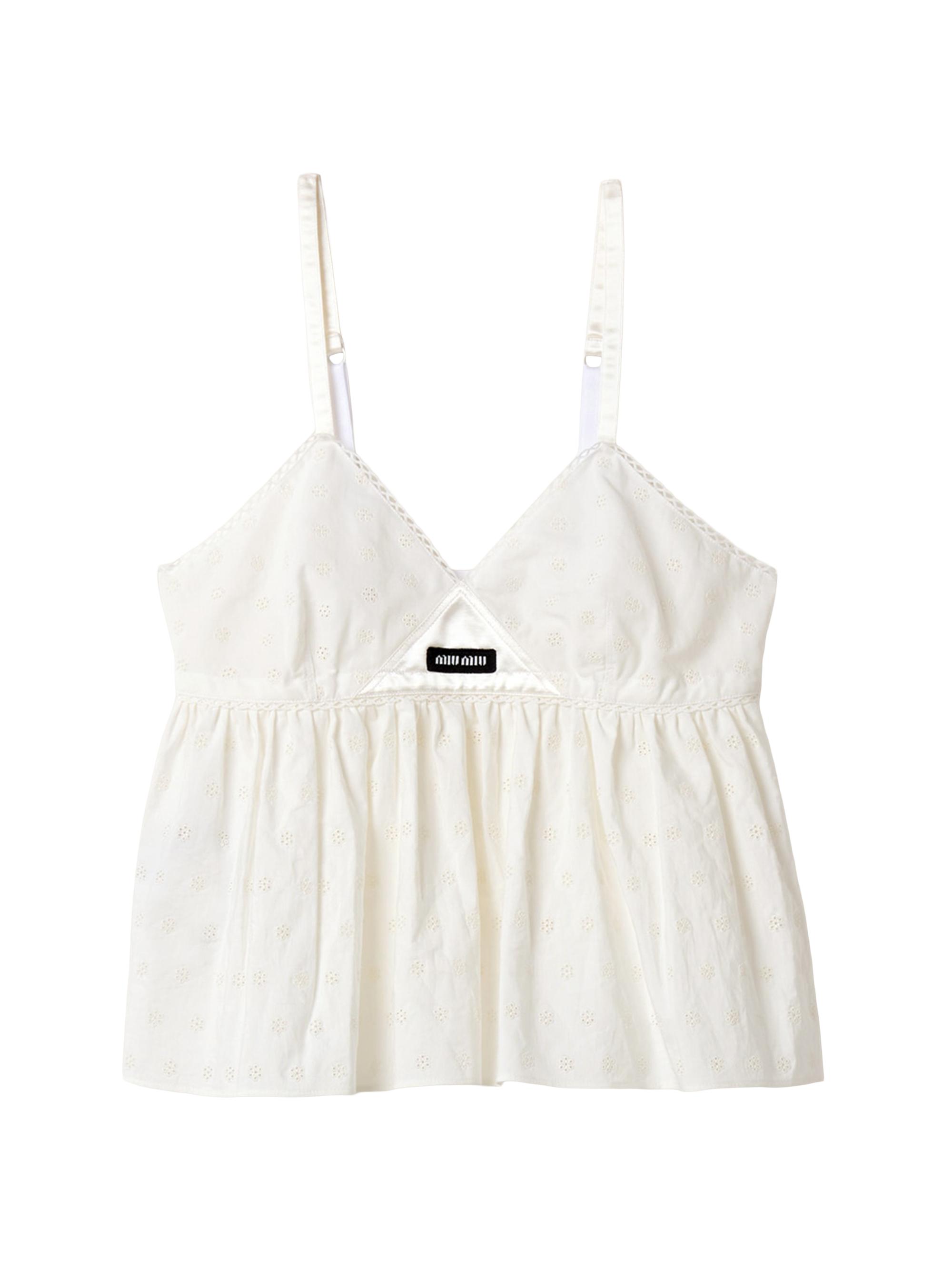 Miu Miu Women's Slubbed Eyelet Poplin Top - White