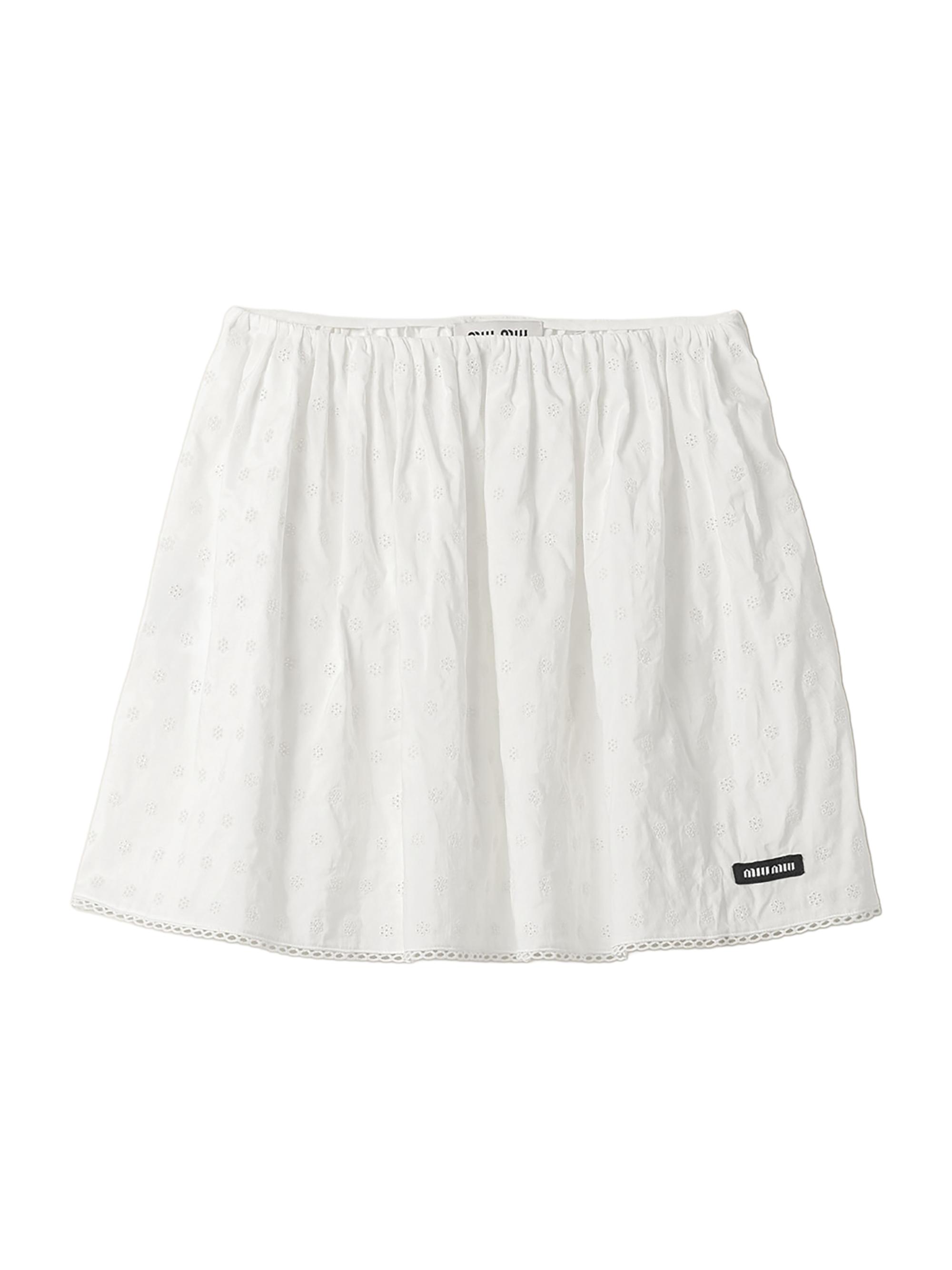 Miu Miu Women's Slubbed Eyelet Poplin Skirt - White
