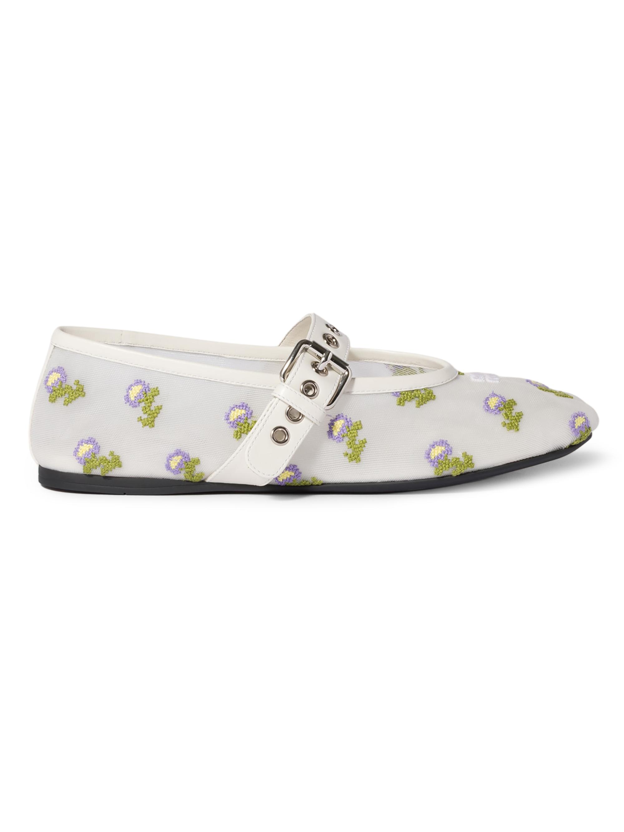 Miu Miu Women's Embroidered Mesh Ballerinas - White