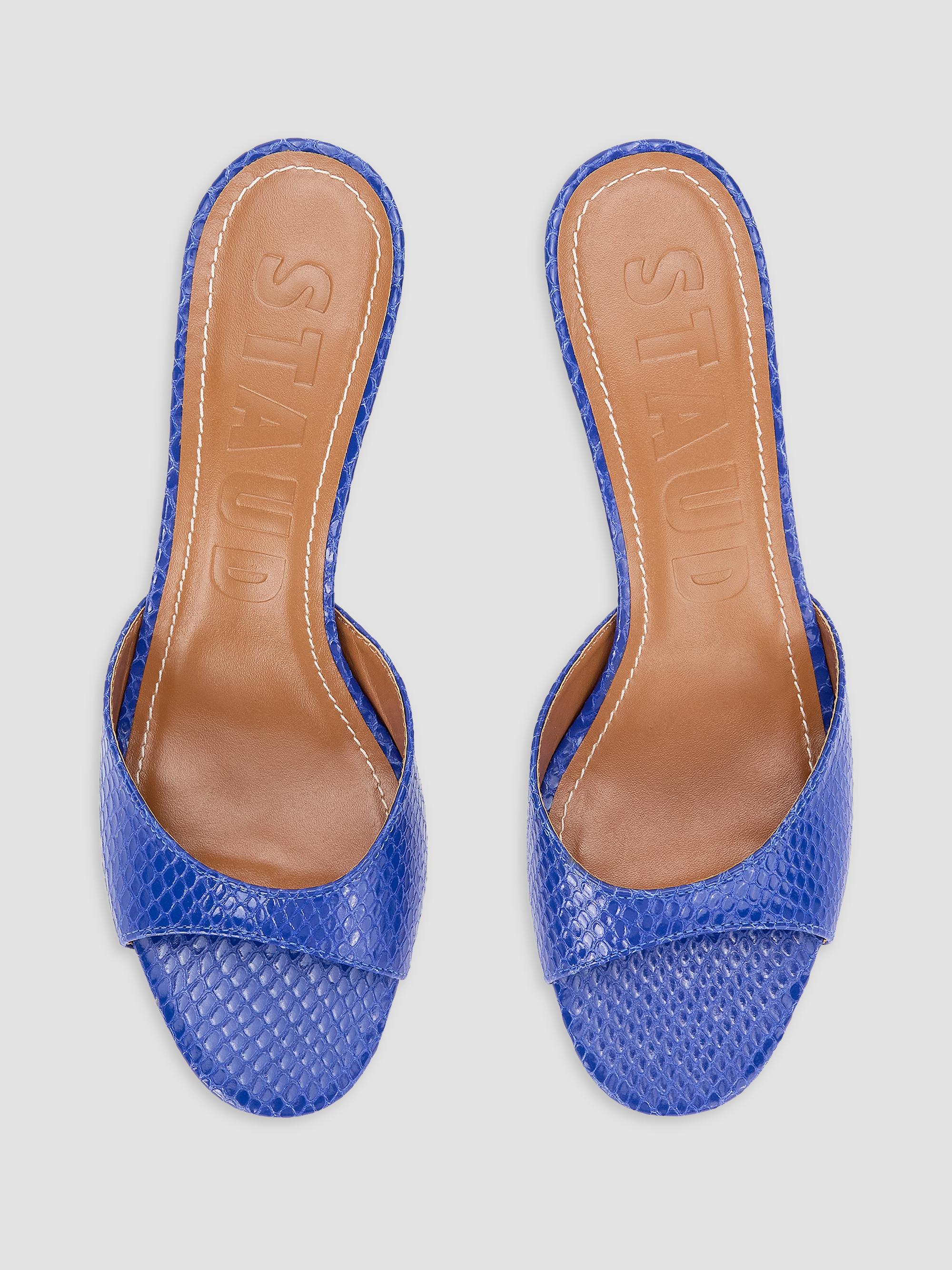 Staud Women's Brigitte 60MM Snakeskin-Embossed Leather Mules - Cobalt | Thumbnail 3