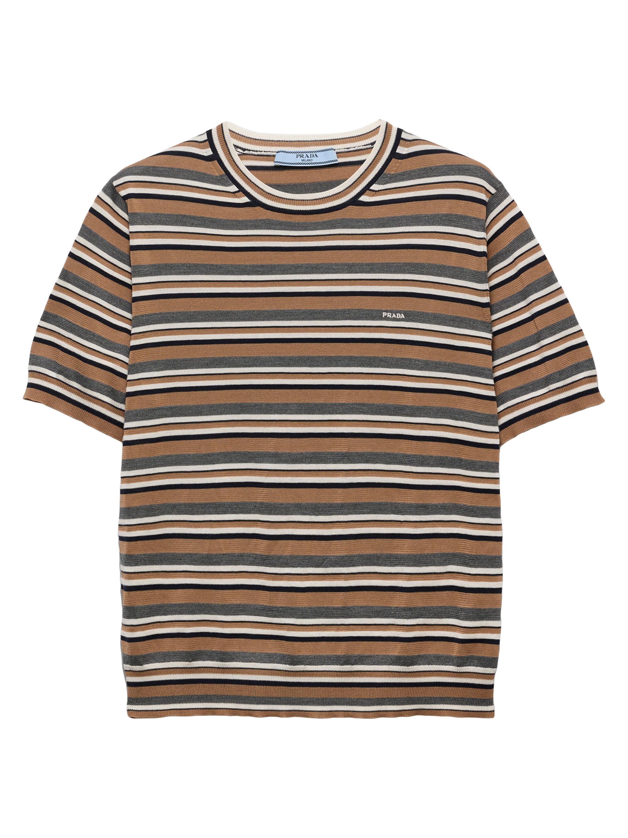 Prada Women's Short-Sleeved Striped Jersey T-Shirt - Brown Multi