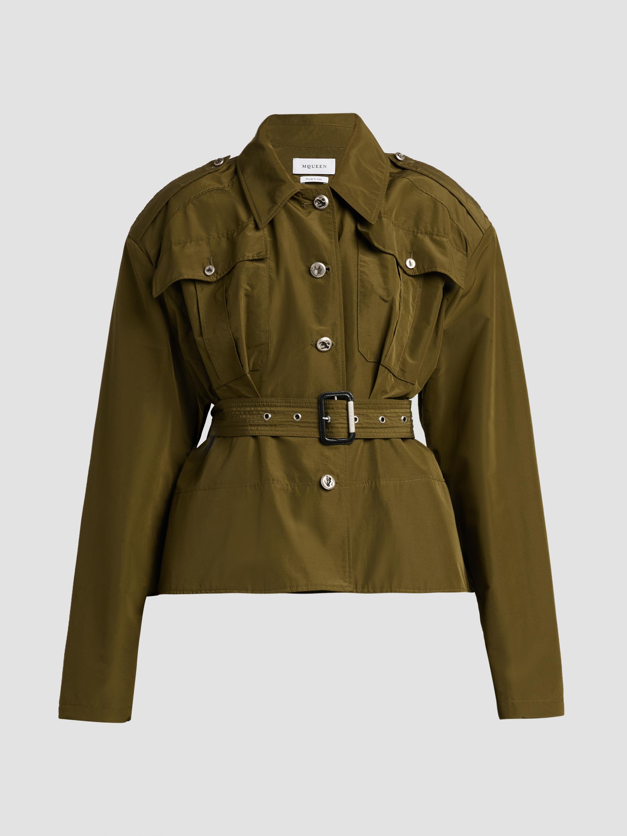 McQueen Women's Belted Crop Trench Jacket - Grass Green | Thumbnail 7