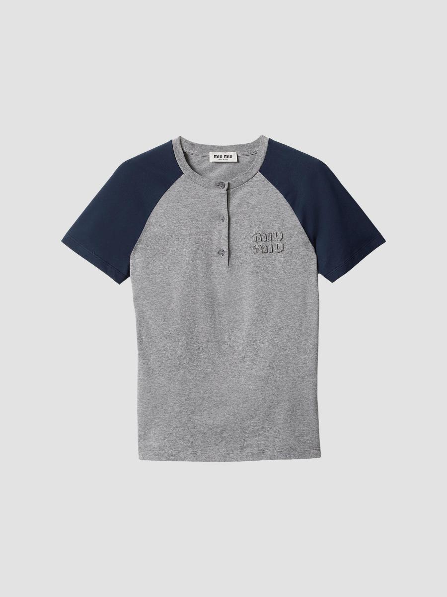Miu Miu Women's Cotton Jersey Henley Shirt In Gray