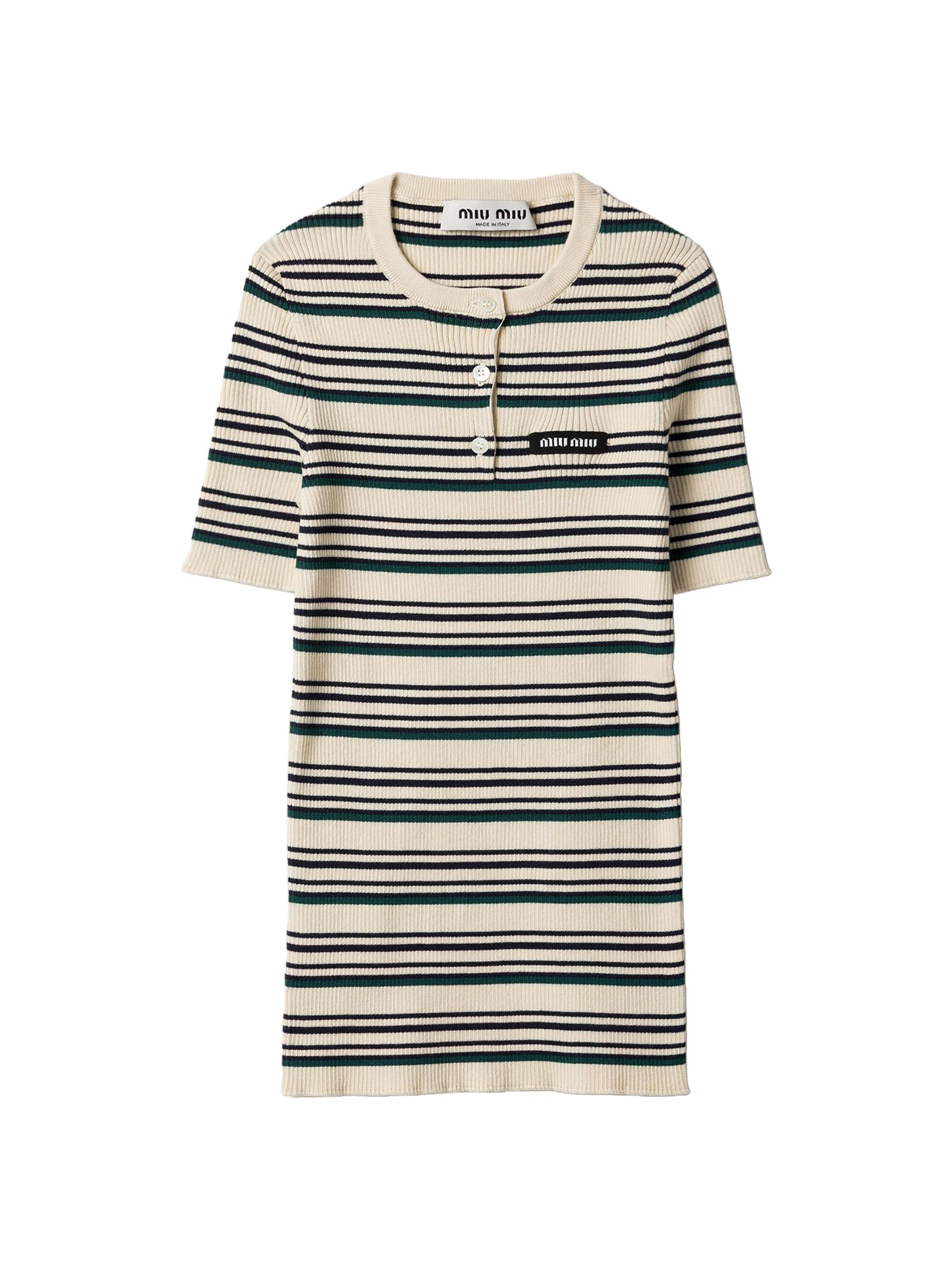 Miu Miu Women's Cotton Knit Henley Shirt - Beige Khaki