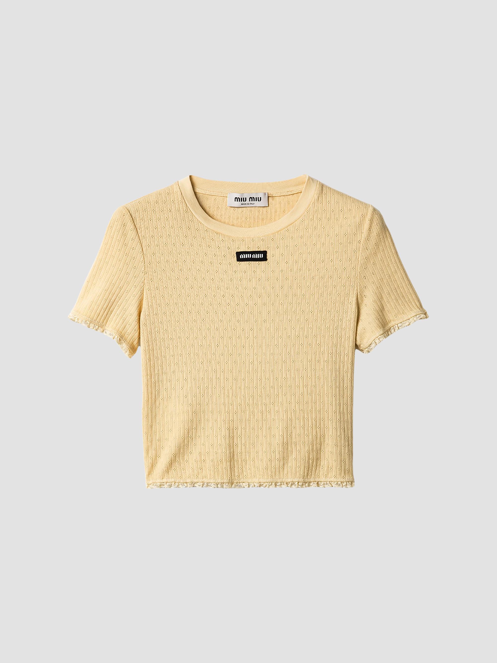 Miu Miu Women's Garment-Dyed Cotton Top - Yellow | Thumbnail 7