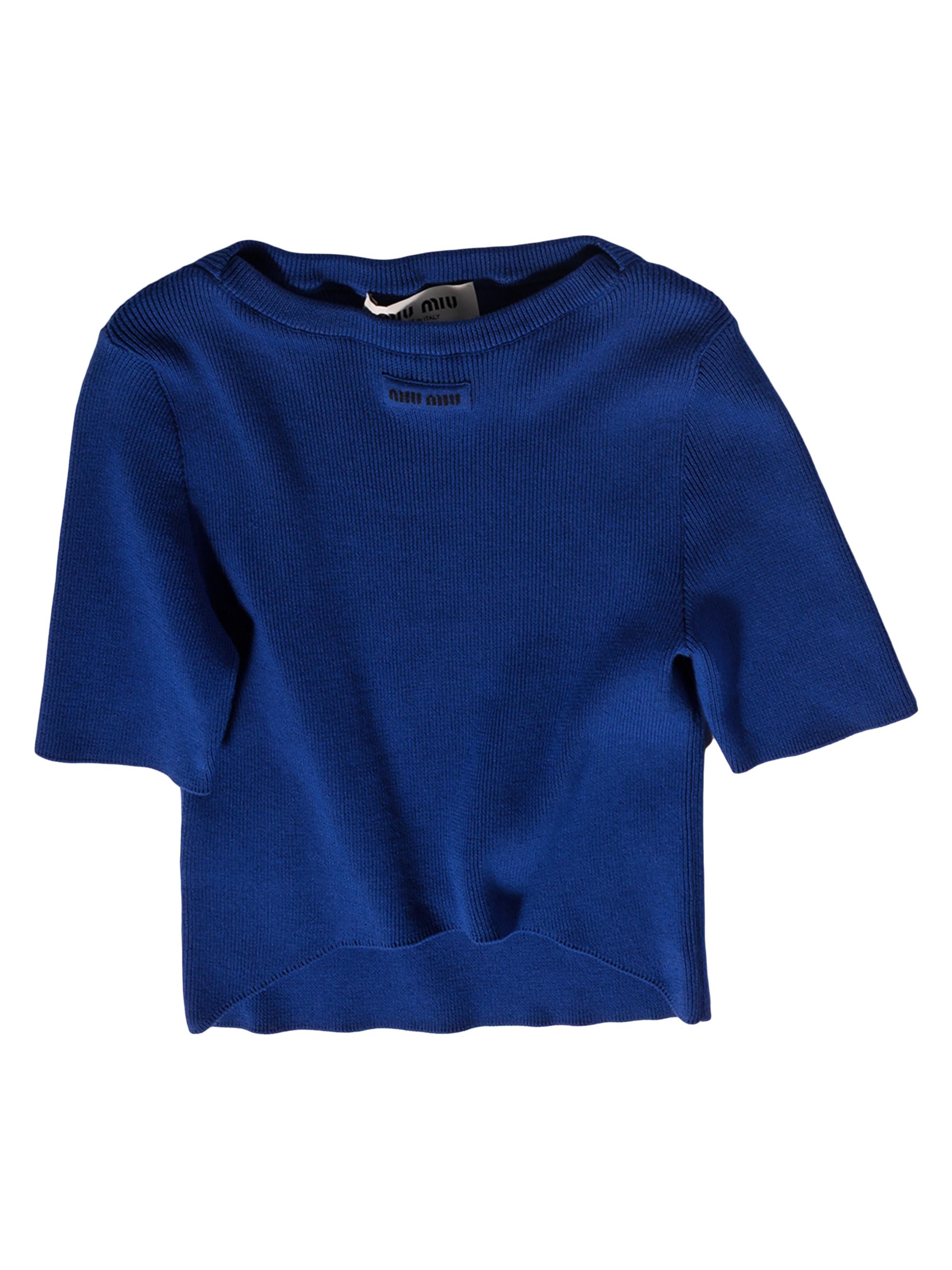 Miu Miu Women's Cotton Boatneck Sweater - Blue
