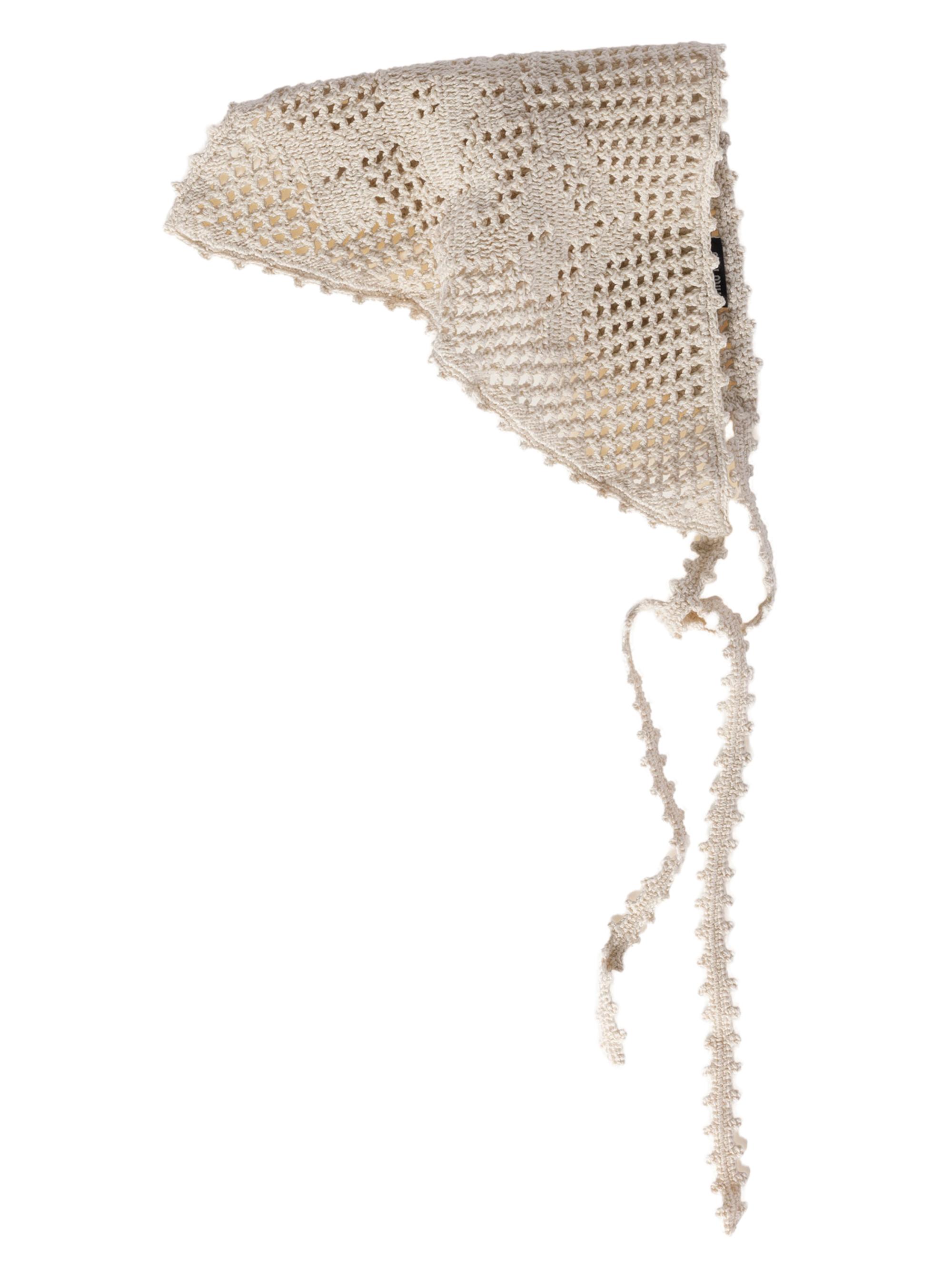 Miu Miu Women's Crochet Cotton Triangle Scarf - Beige Khaki