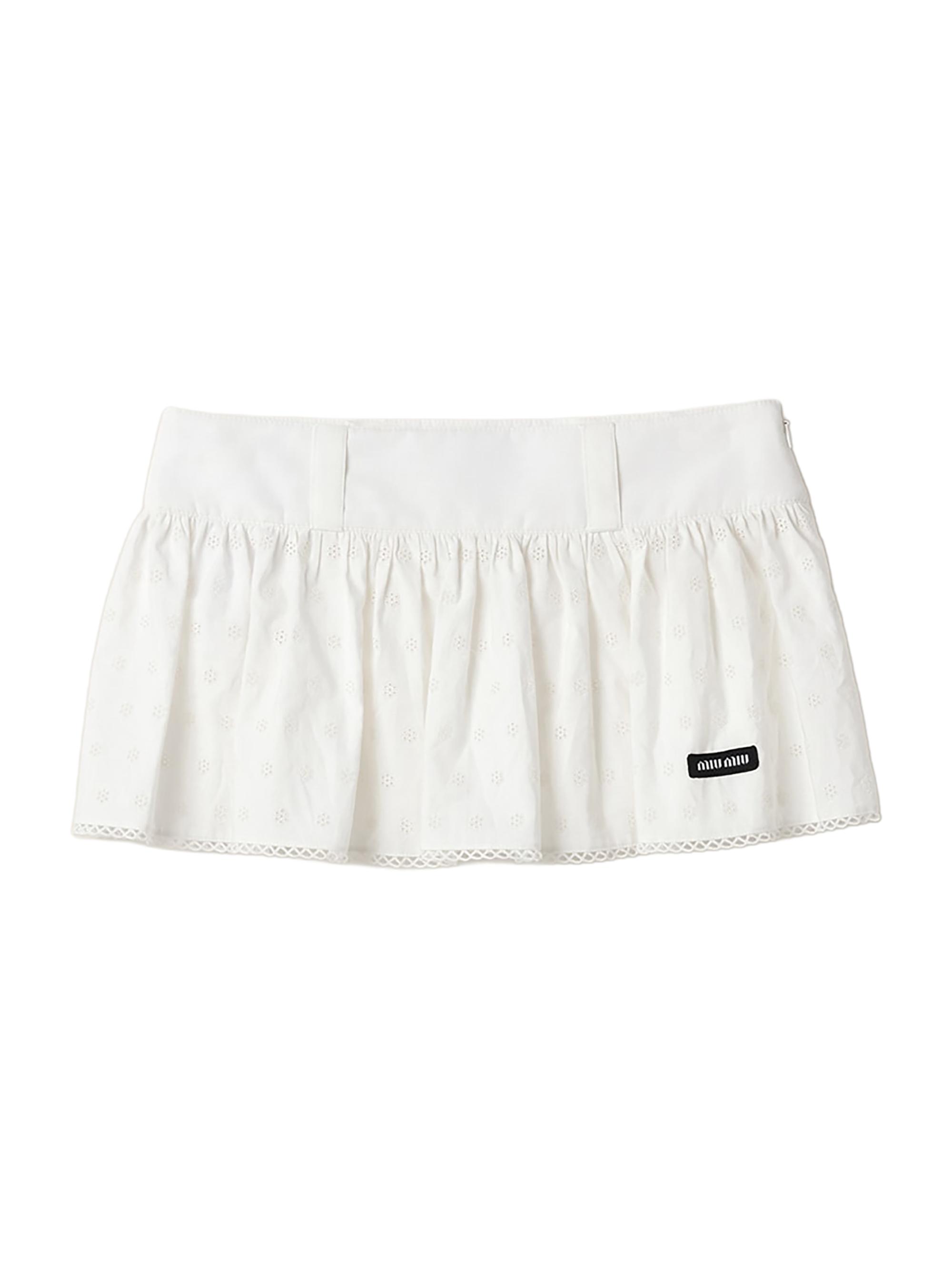 Miu Miu Women's Slubbed Poplin and Eyelet Lace Mini-Skirt - White